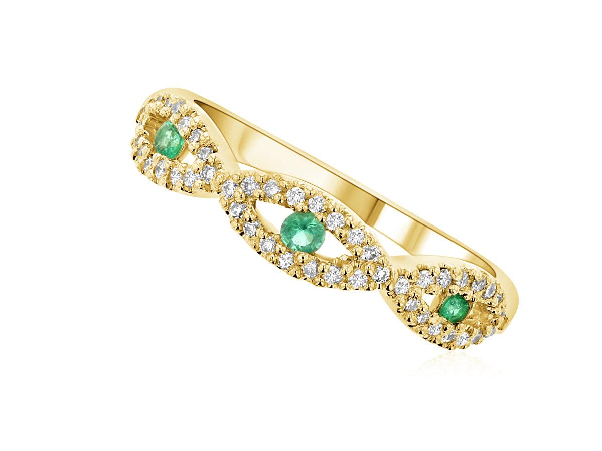 Diamond and Floating Emerald Infinity Fashion Ring in 14k Yellow Gold - Iris + Mill