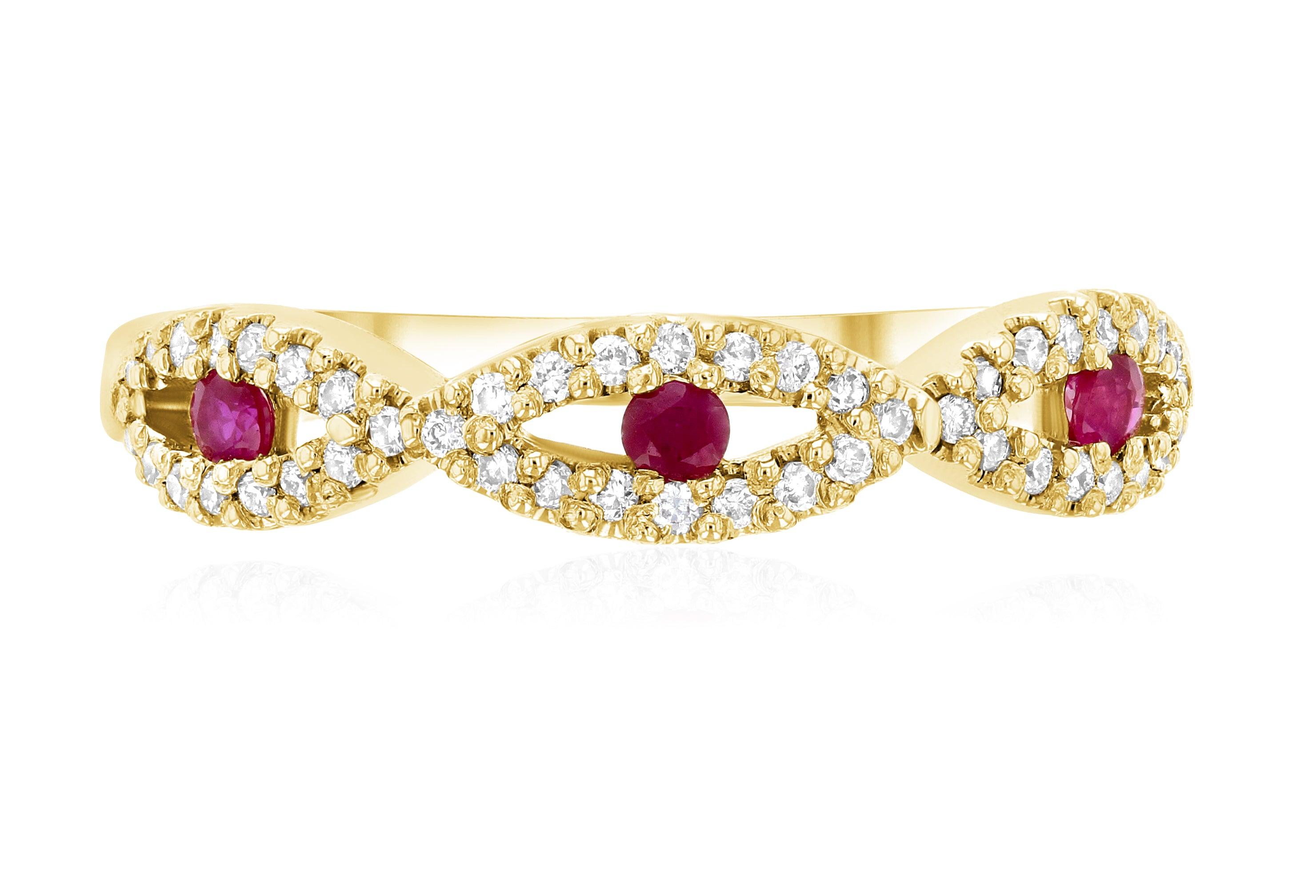 Diamond and Floating Ruby Infinity Fashion Ring in 14k Yellow Gold - Iris + Mill