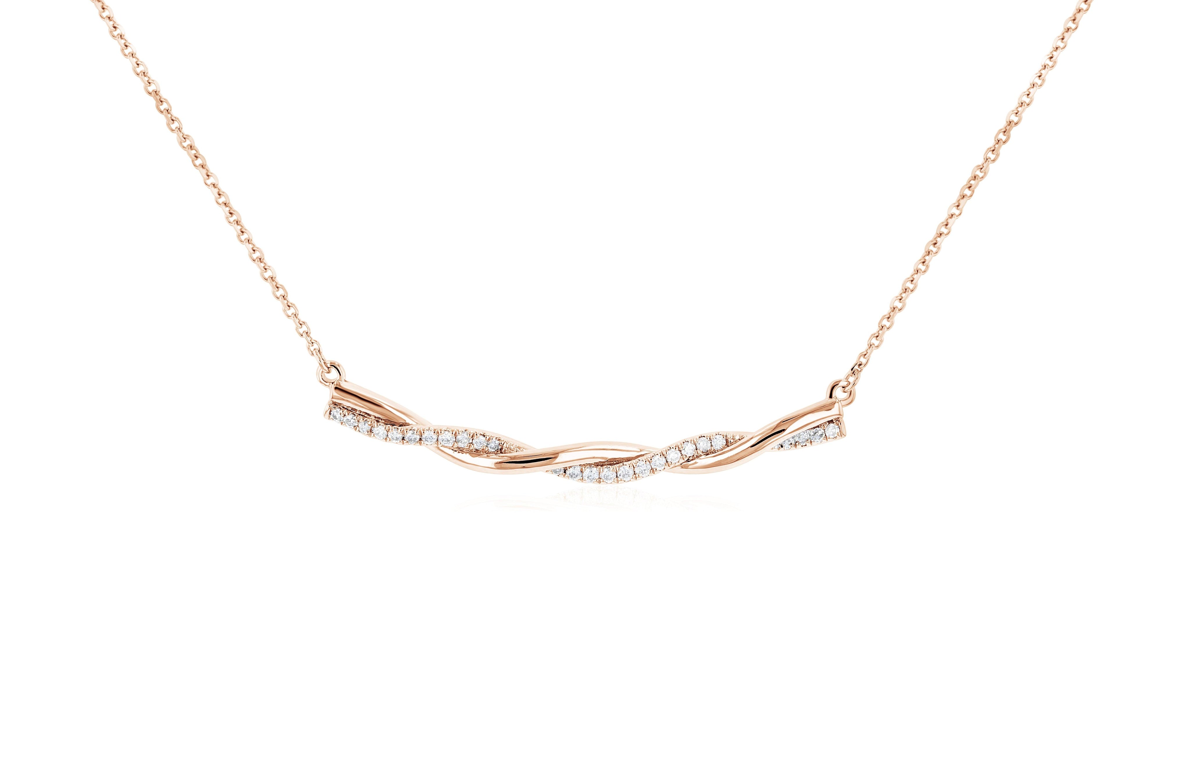 Diamond and Gold Twist Pendant Necklace in 14k Rose Gold - Iris + Mill