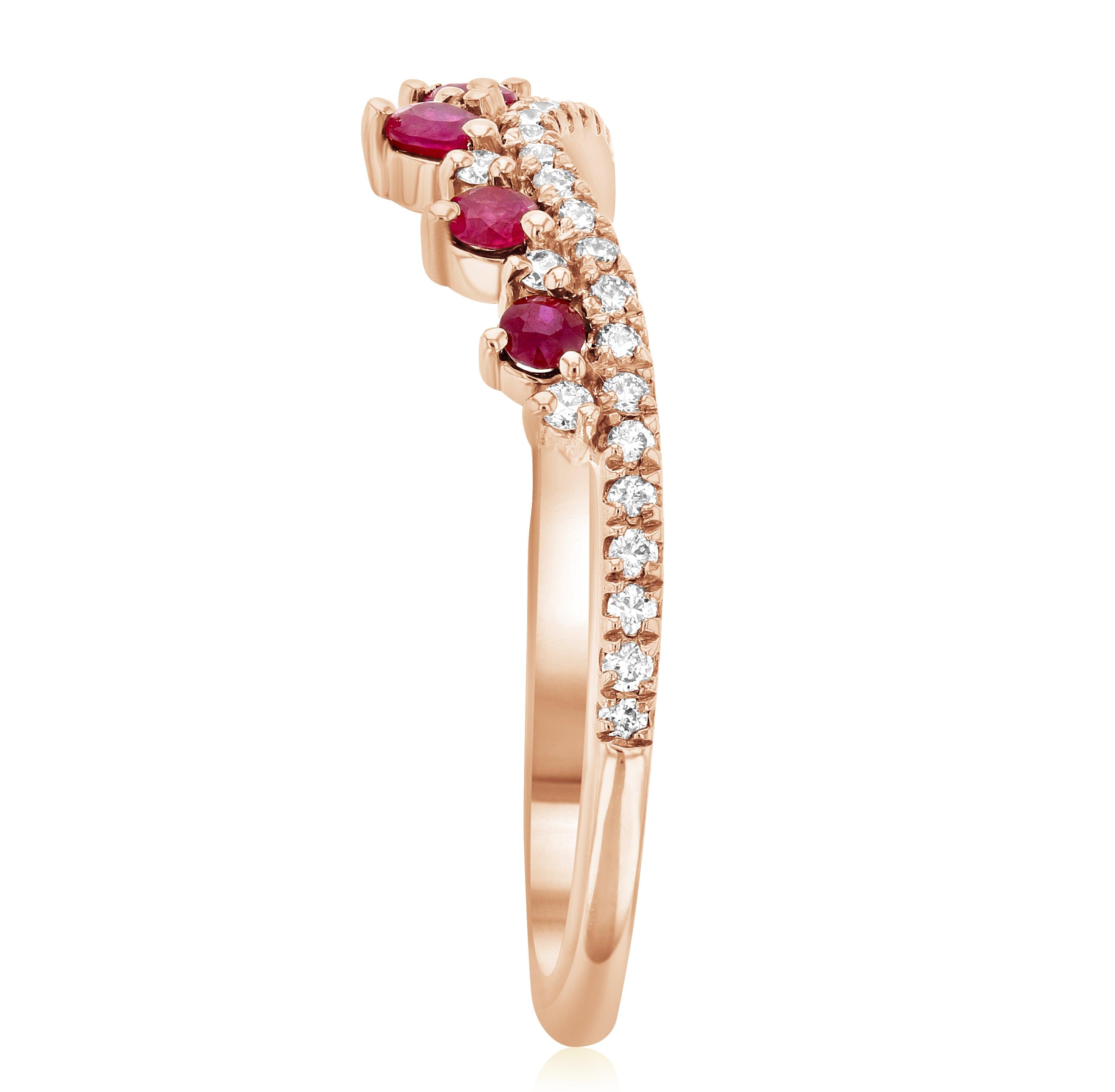 Diamond and Ruby Crown Chevron Ring in 14k Rose Gold (0.34 ct. tw.) - Iris + Mill