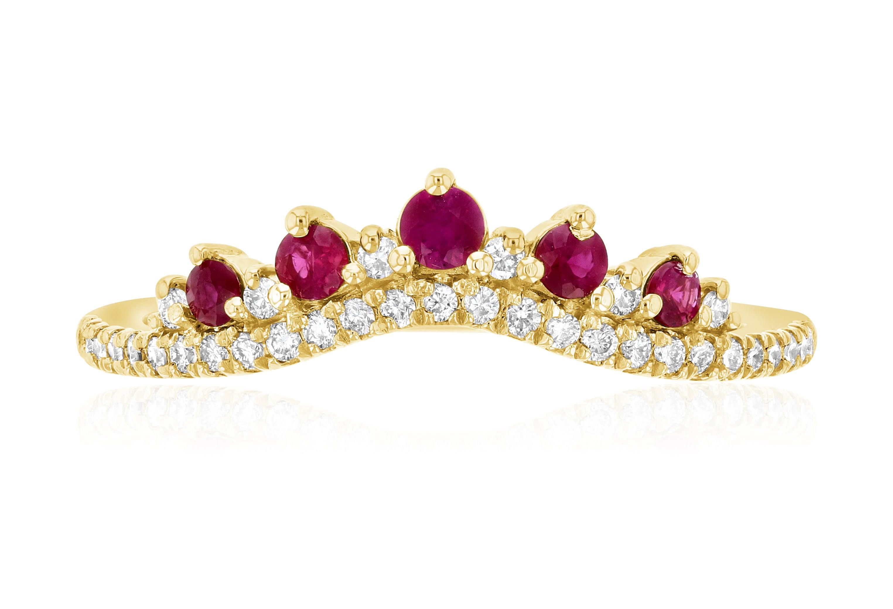 Diamond and Ruby Crown Chevron Ring in 14k Yellow Gold (0.34 ct. tw.) - Iris + Mill