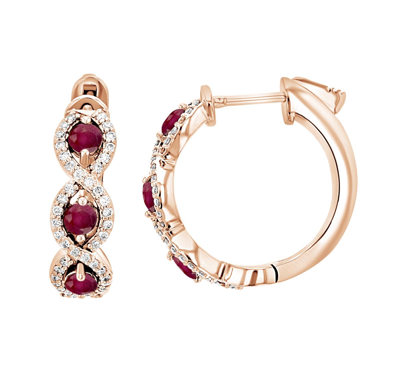 Diamond and Ruby Infinity Hoop Earrings in 14k Rose Gold (1.22 ct. tw.) - Iris + Mill