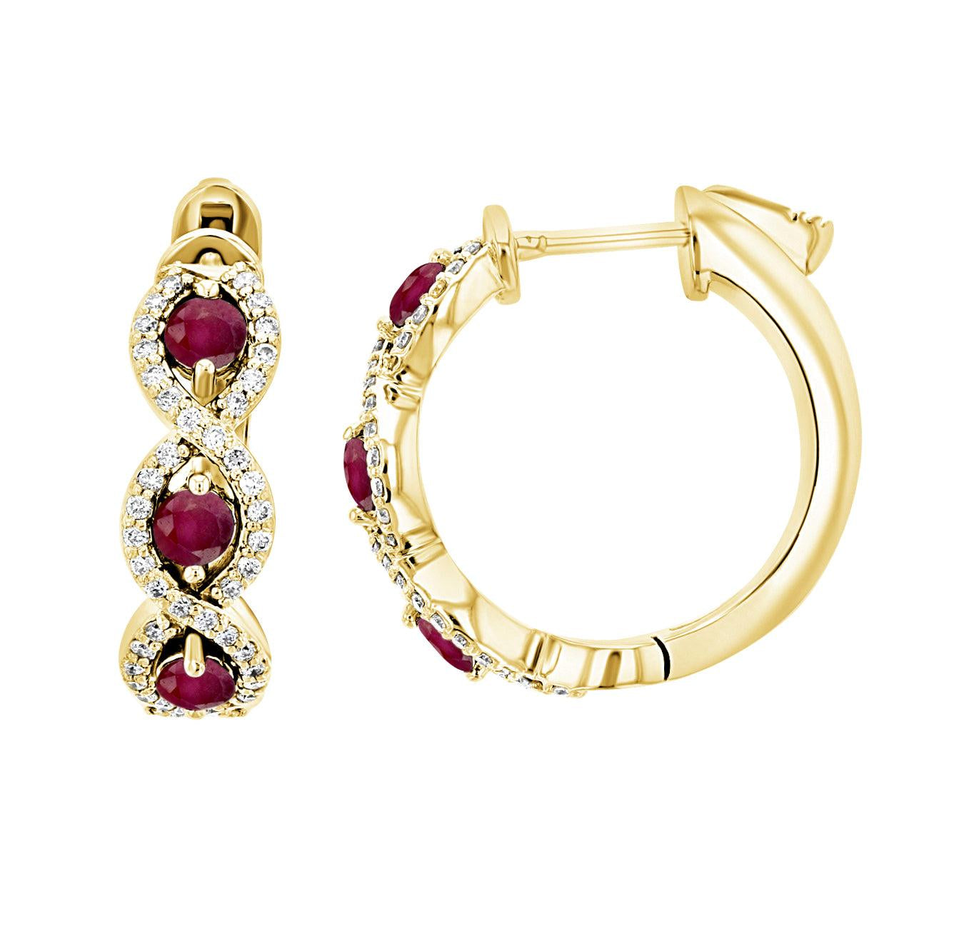 Diamond and Ruby Infinity Hoop Earrings in 14k Yellow Gold (1.22 ct. tw.) - Iris + Mill