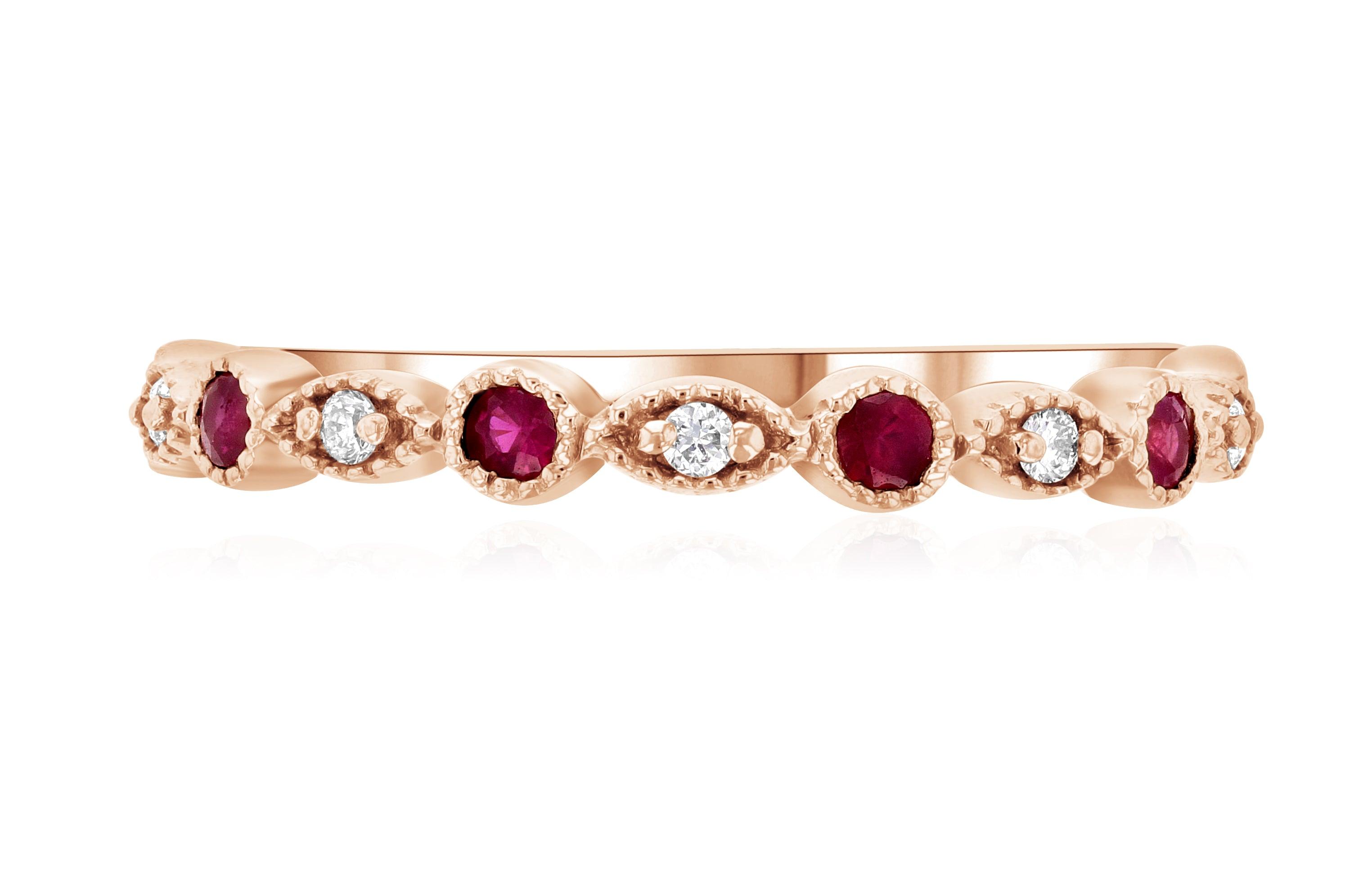 Diamond and Ruby Milgrain Infinity Fashion Ring in 14k Rose Gold (0.31 ct. tw.) - Iris + Mill