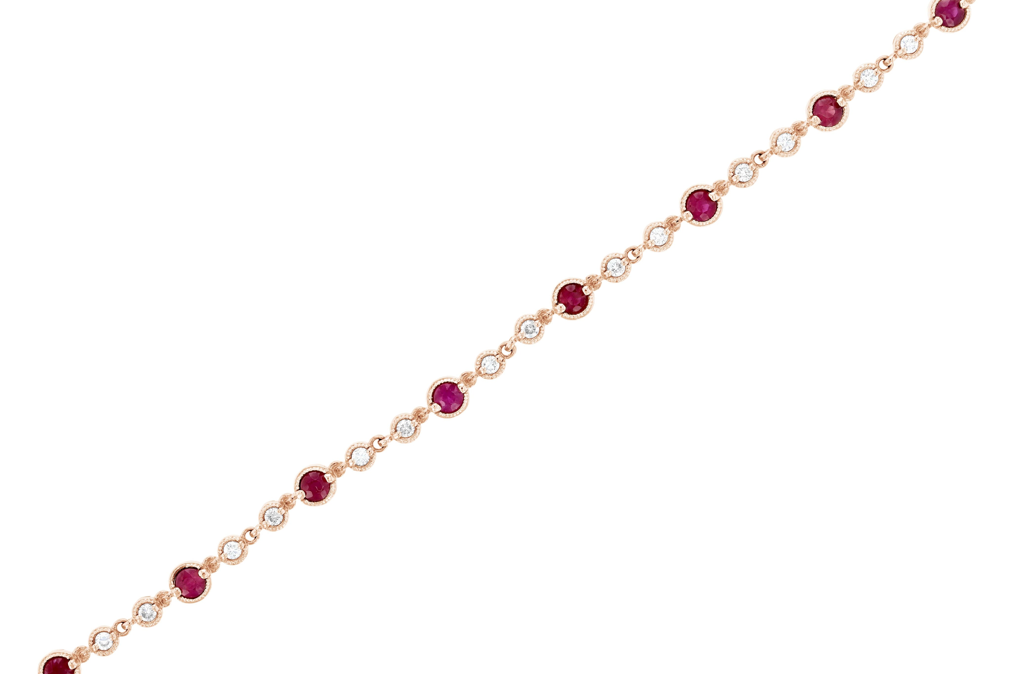 Diamond and Ruby Milgrain Tennis Bracelet in 14k Rose Gold (2.18 ct. tw.) - Iris + Mill