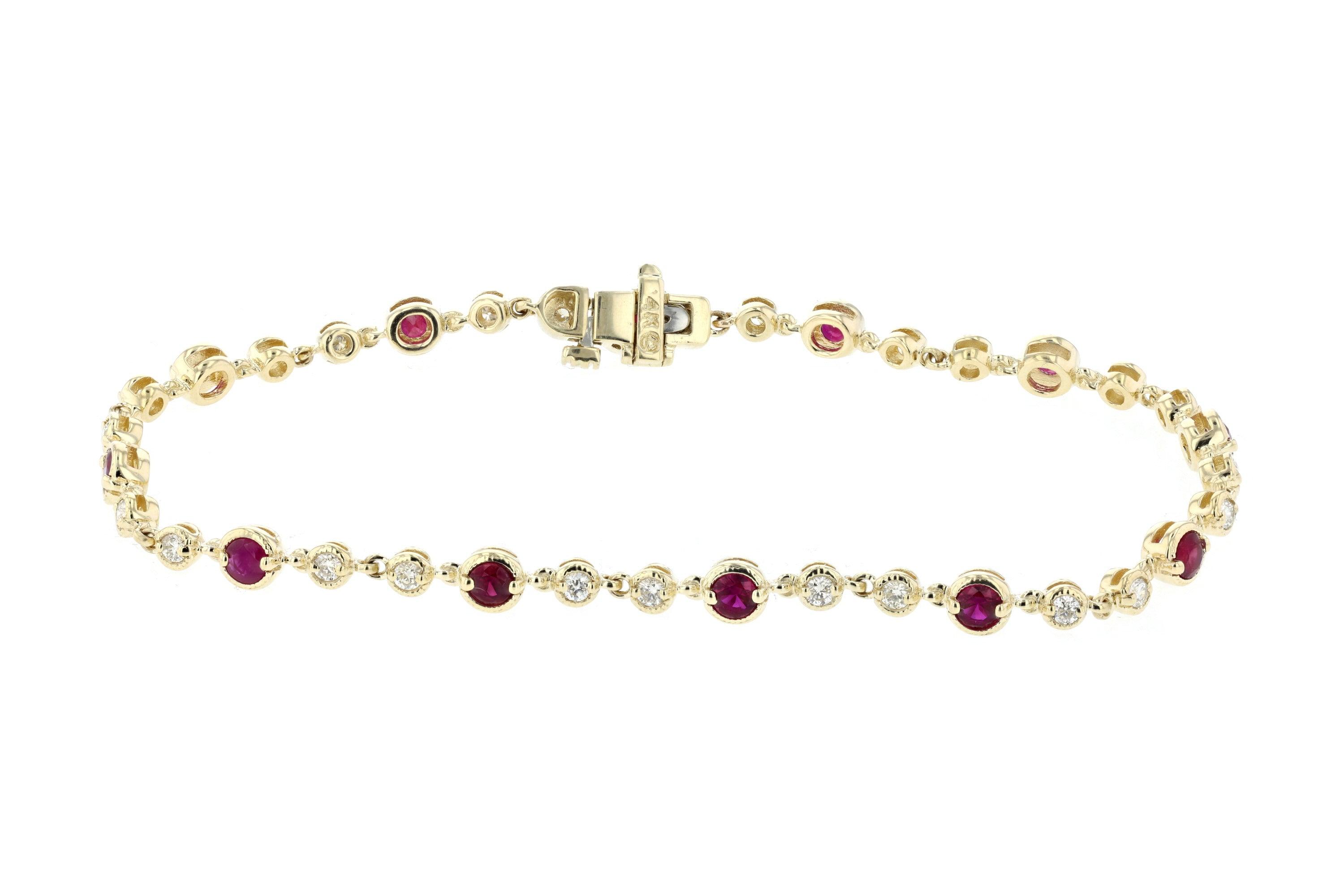 Diamond and Ruby Milgrain Tennis Bracelet in 14k Yellow Gold (2.18 ct. tw.) - Iris + Mill