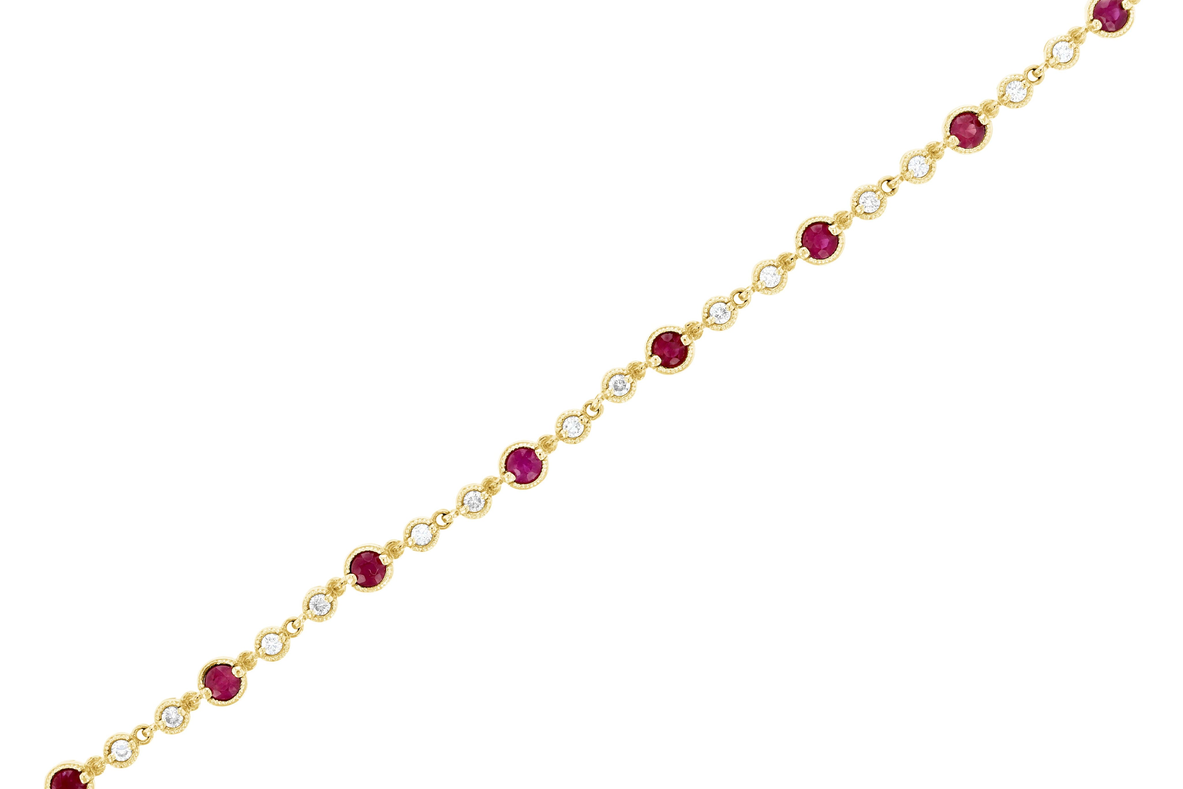 Diamond and Ruby Milgrain Tennis Bracelet in 14k Yellow Gold (2.18 ct. tw.) - Iris + Mill