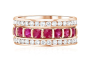 Diamond and Ruby Three-Row Ring Stack in 14k Rose Gold (1.60 ct. tw.) - Iris + Mill