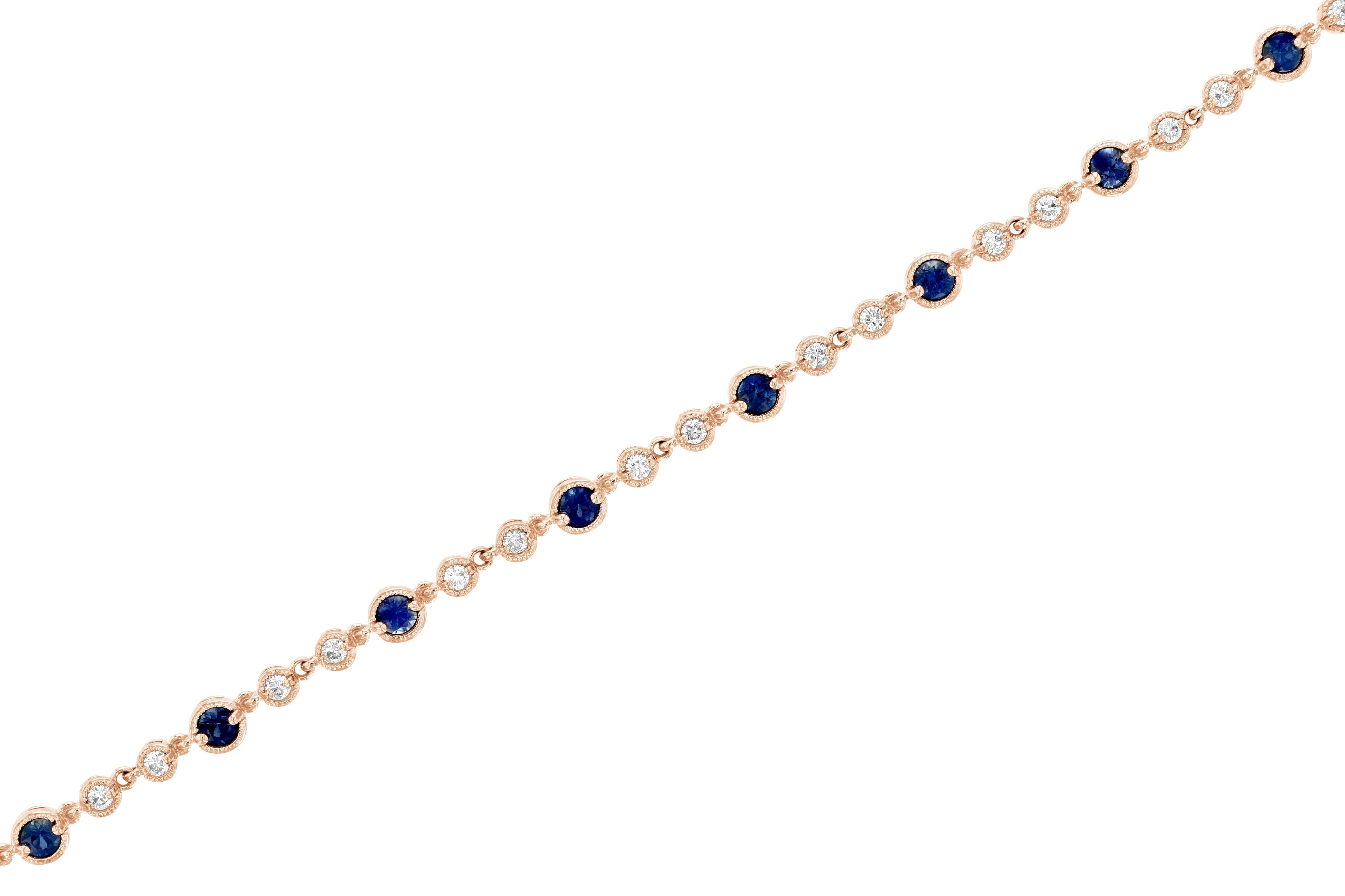 Diamond and Sapphire Milgrain Tennis Bracelet in 14k Rose Gold (2.18 ct. tw.) - Iris + Mill