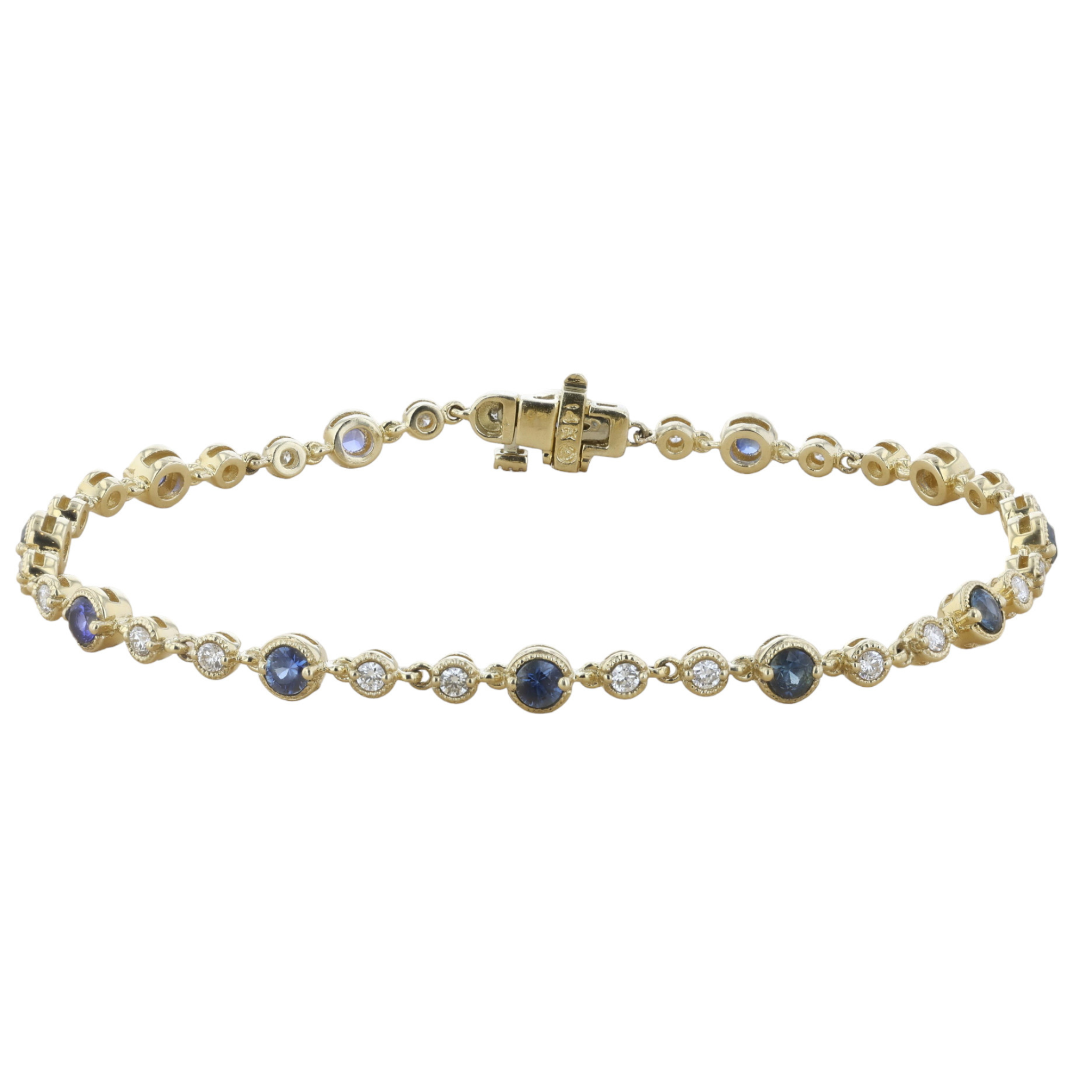 Diamond and Sapphire Milgrain Tennis Bracelet in 14k Yellow Gold (2.18 ct. tw.) - Iris + Mill