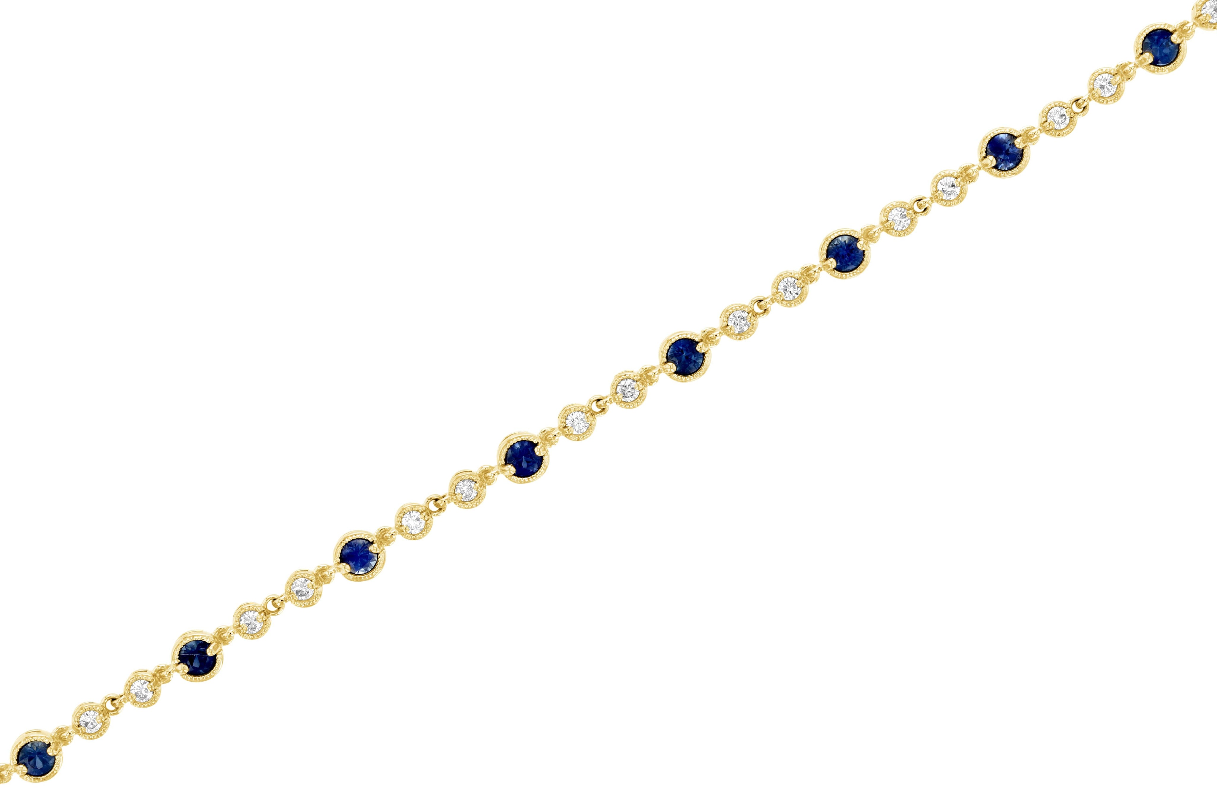 Diamond and Sapphire Milgrain Tennis Bracelet in 14k Yellow Gold (2.18 ct. tw.) - Iris + Mill