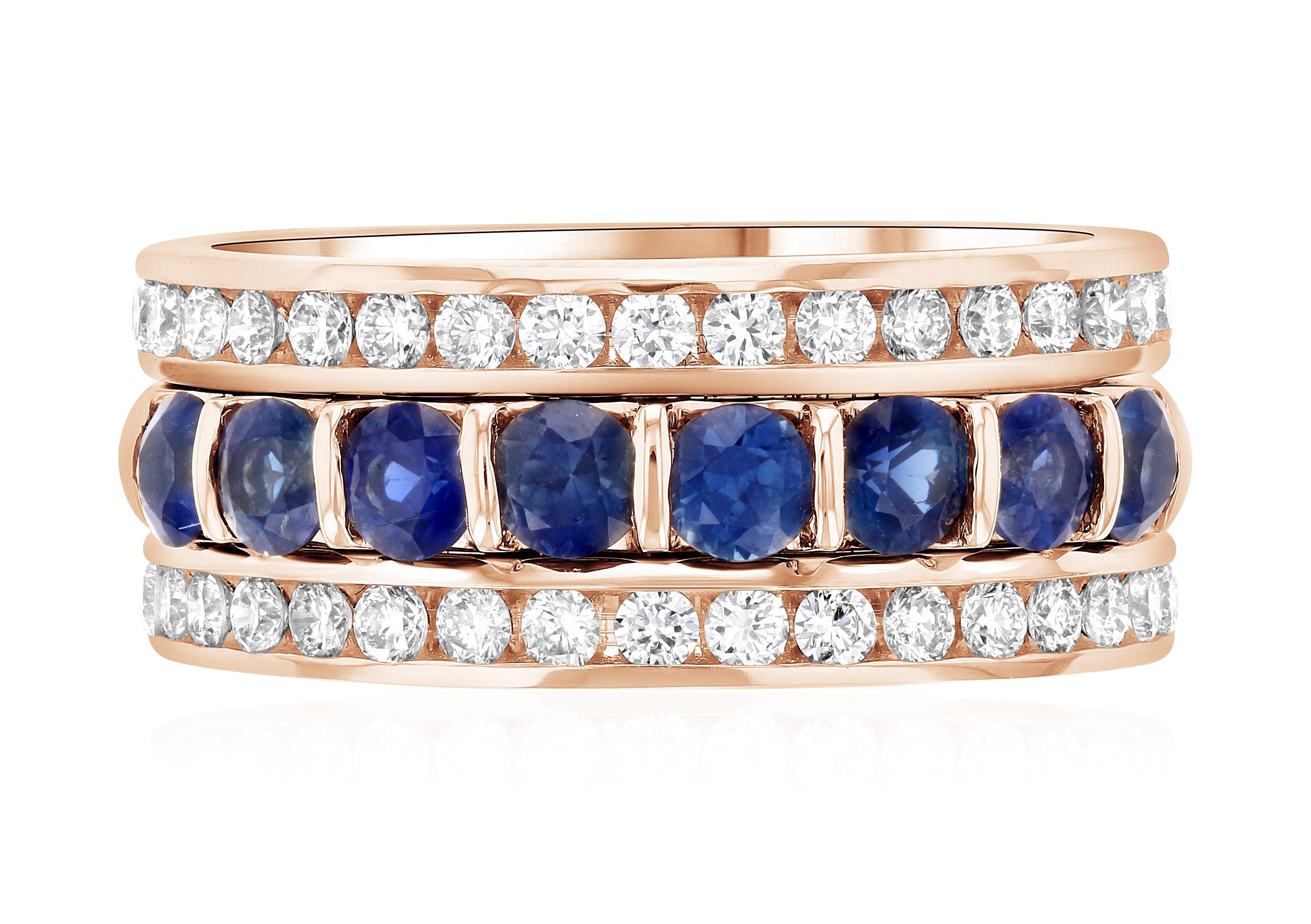 Diamond and Sapphire Three-Row Ring Stack in 14k Rose Gold (1.60 ct. tw.) - Iris + Mill