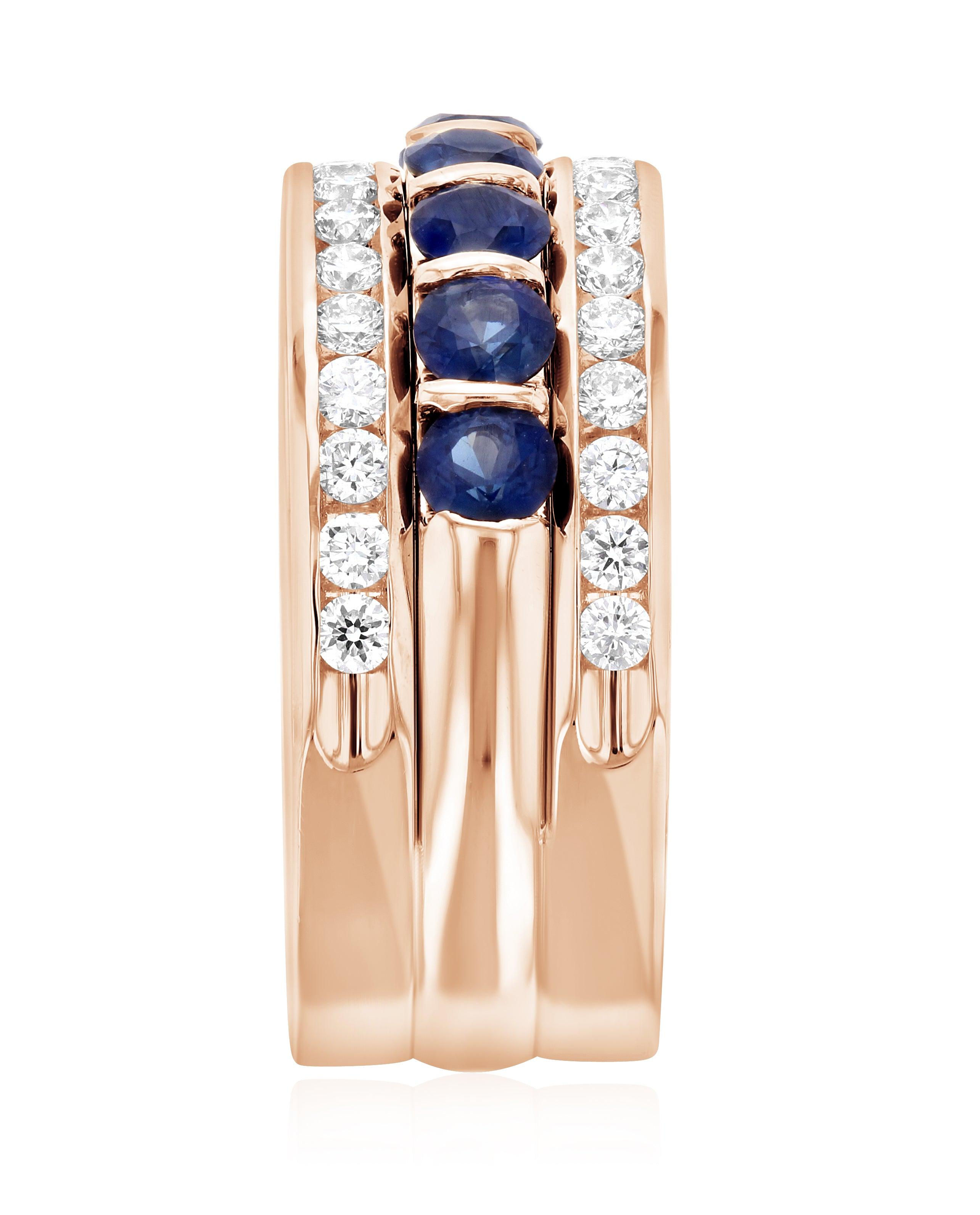 Diamond and Sapphire Three-Row Ring Stack in 14k Rose Gold (1.60 ct. tw.) - Iris + Mill