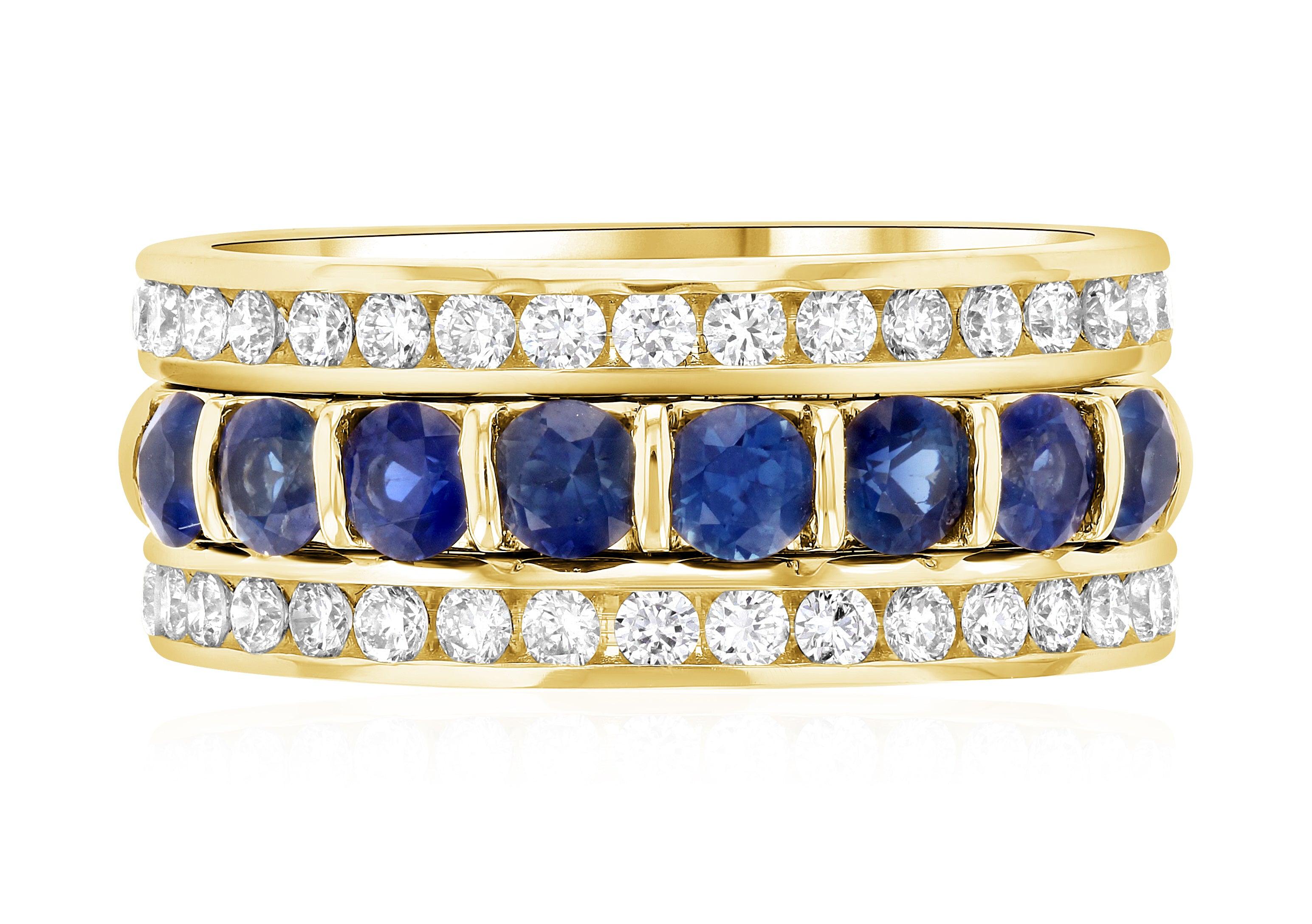 Diamond and Sapphire Three-Row Ring Stack in 14k Yellow Gold (1.60 ct. tw.) - Iris + Mill