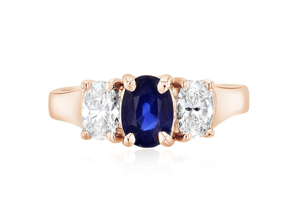 Diamond and Sapphire Three-Stone Oval Engagement Ring in 14k Rose Gold (1.65 ct. tw.) - Iris + Mill