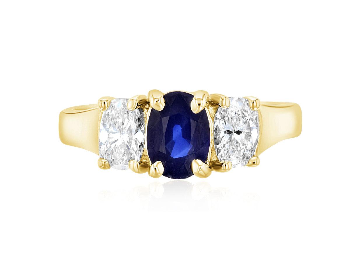 Diamond and Sapphire Three-Stone Oval Engagement Ring in 14k Yellow Gold (1.65 ct. tw.) - Iris + Mill