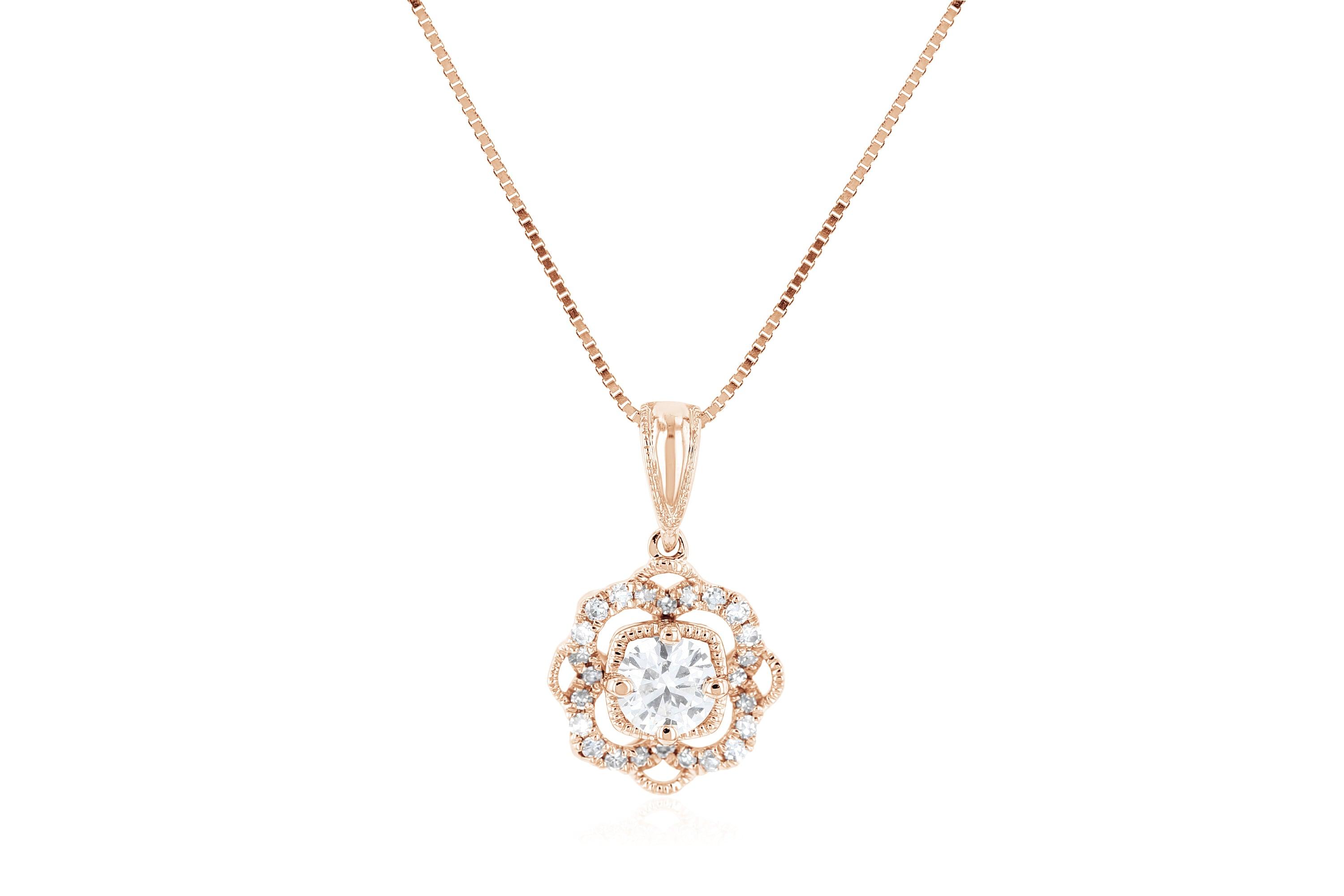 Diamond Flower Pendant Necklace in 14k Rose Gold - Iris + Mill