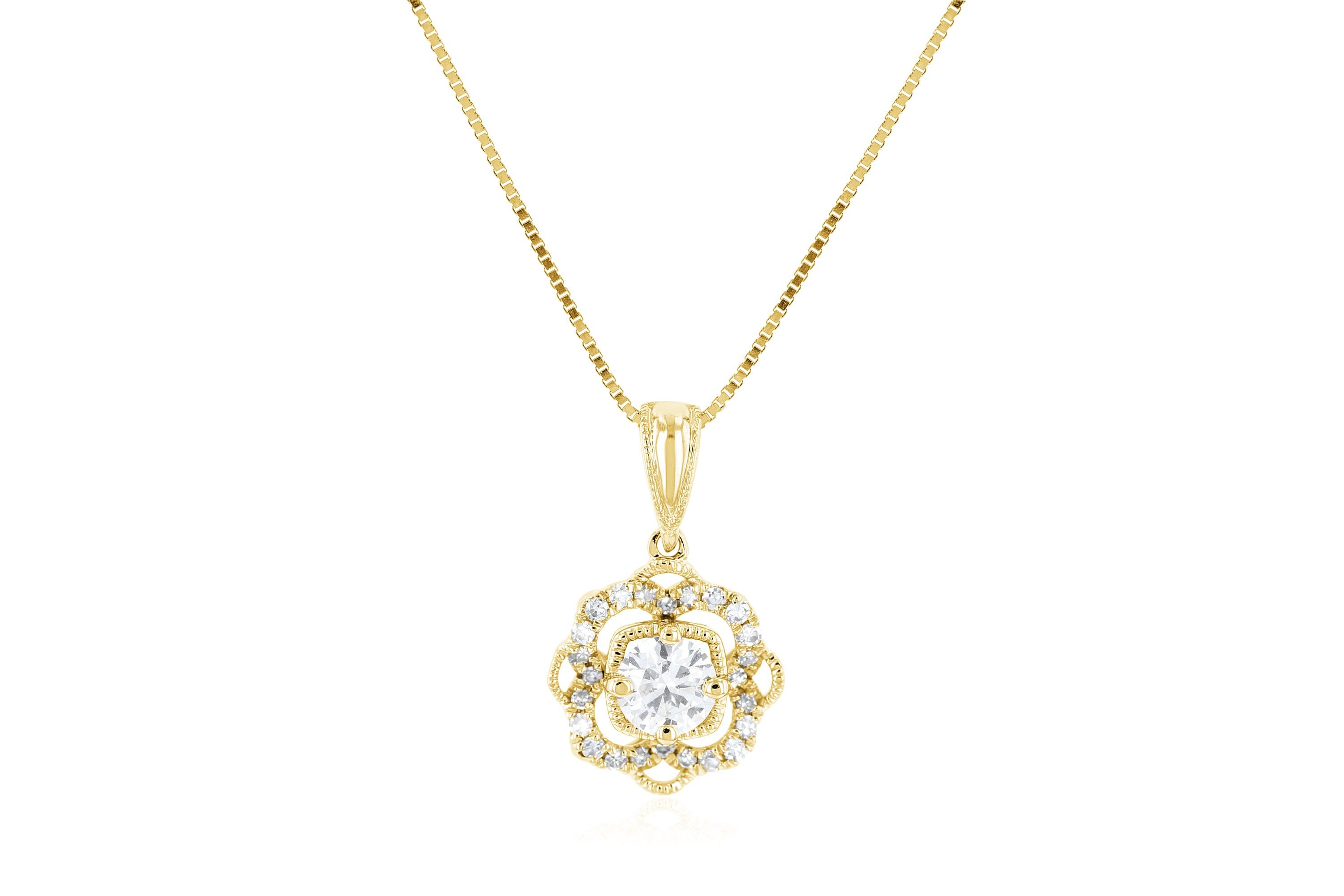 Diamond Flower Pendant Necklace in 14k Yellow Gold - Iris + Mill