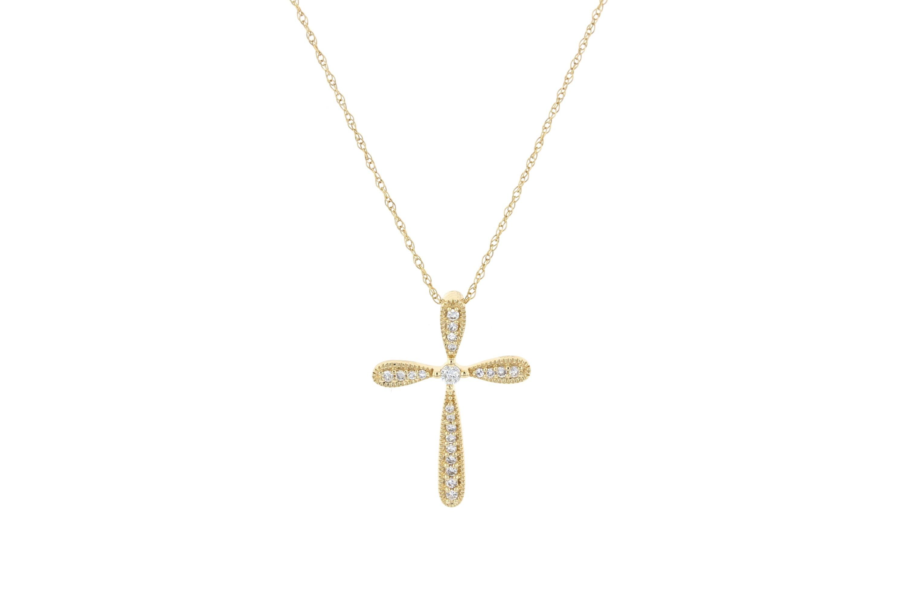 Diamond Milgrain Cross Necklace in 14k Yellow Gold - Iris + Mill