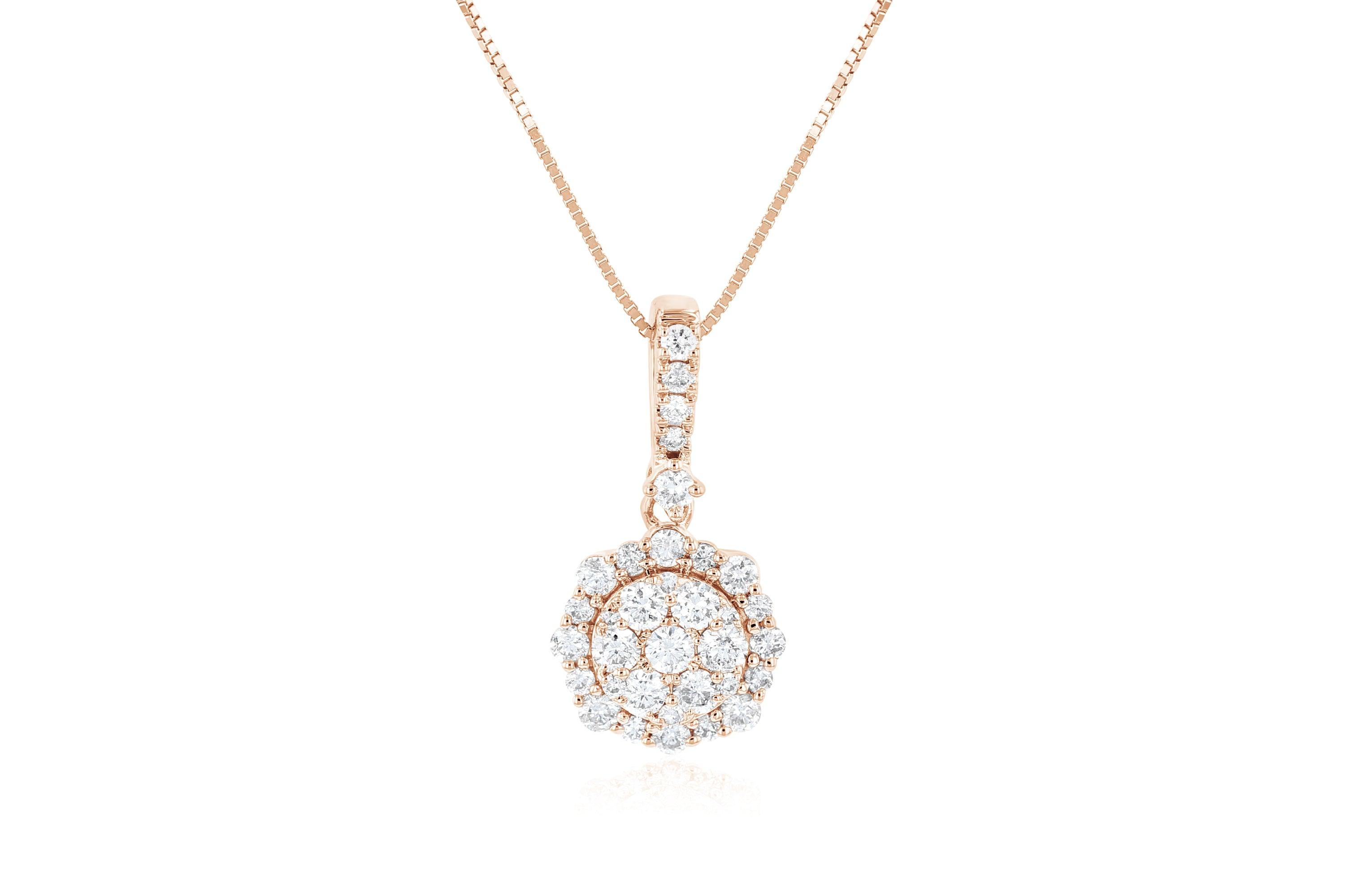 Diamond Pavè Flower Teardrop Pendant Necklace in 14k Rose Gold - Iris + Mill