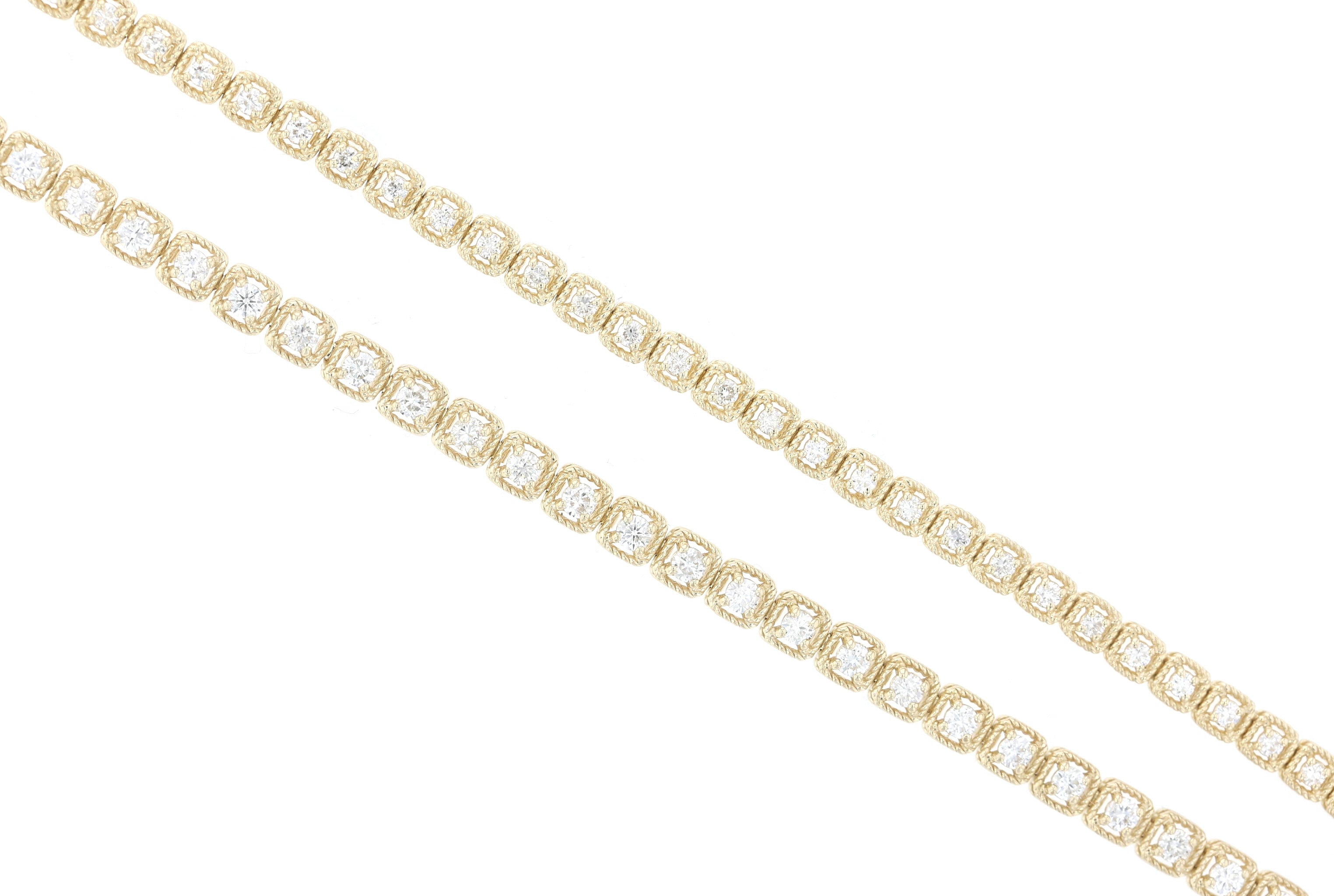 Diamond Tennis Bracelet with Milgrain Cushion Halo in 14k Yellow Gold - Iris + Mill