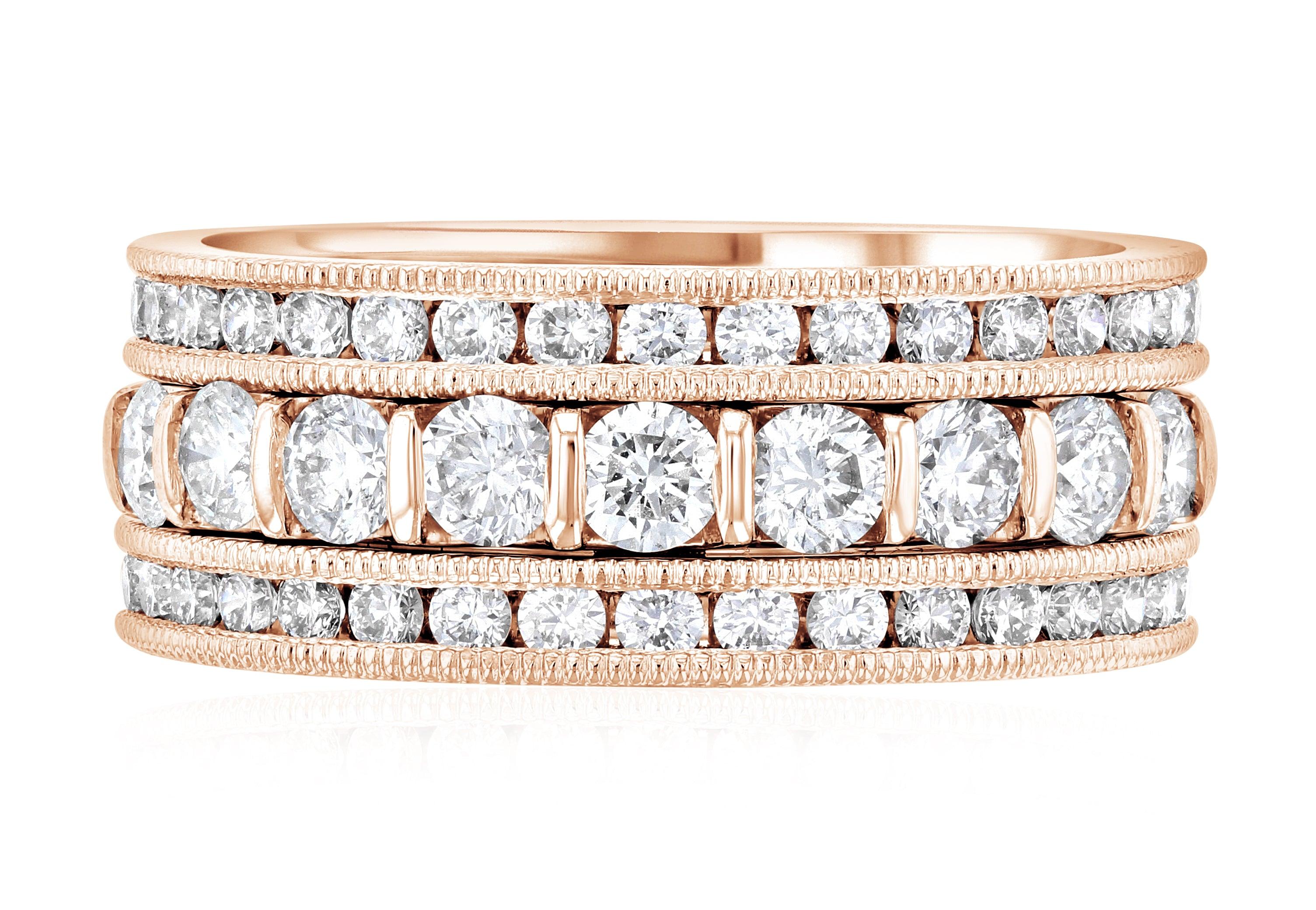 Diamond Three-Row Ring Stack in 14k Rose Gold (1.35 ct. tw.) - Iris + Mill