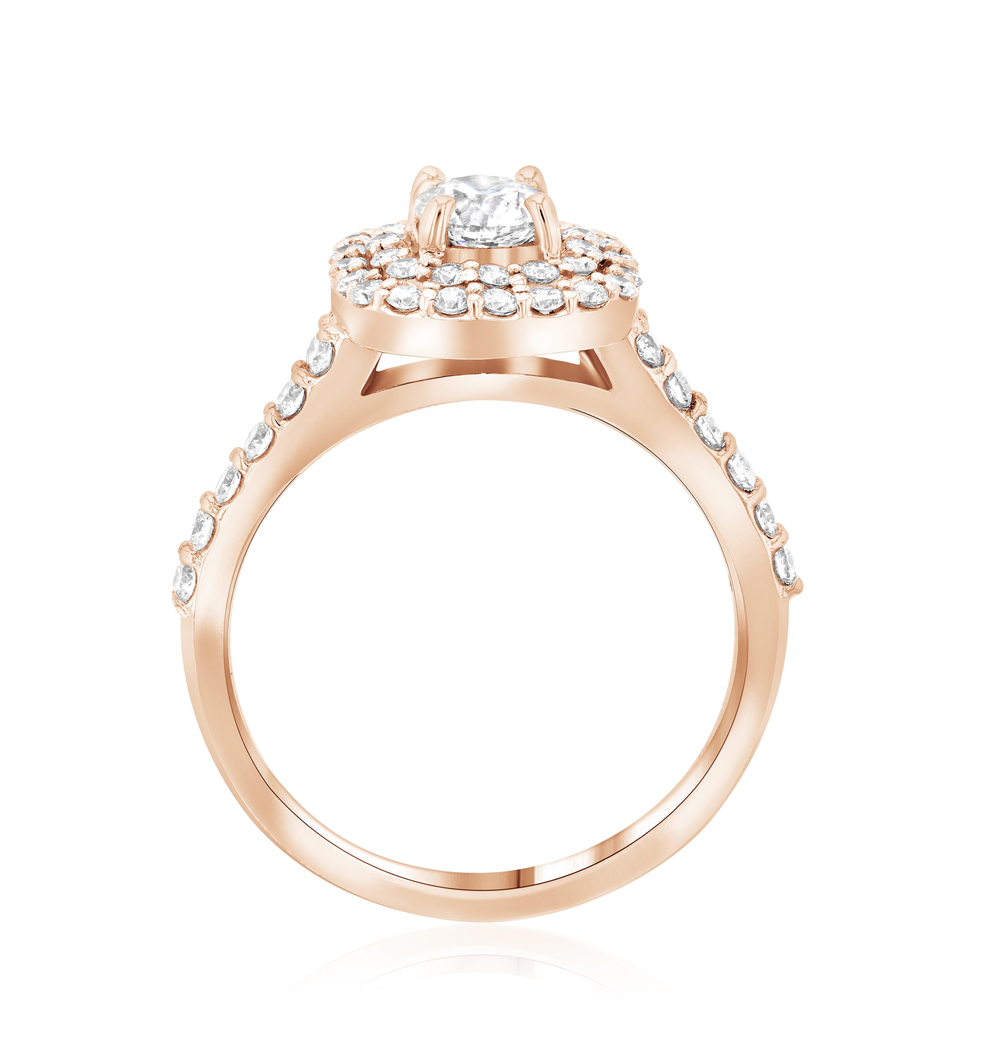 Double Halo Diamond Engagement Ring in 14k Rose Gold - Iris + Mill