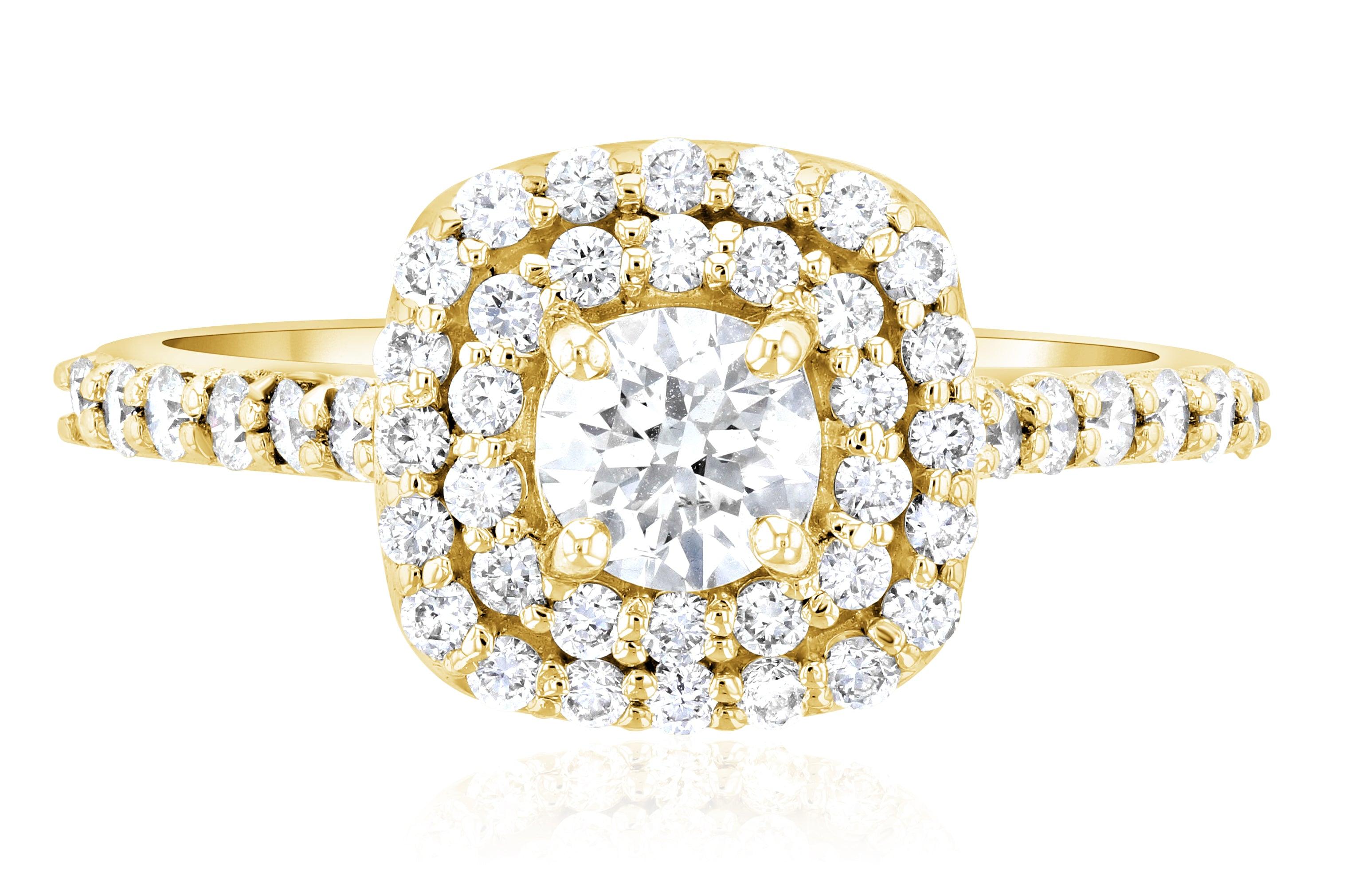 Double Halo Diamond Engagement Ring in 14k Yellow Gold - Iris + Mill