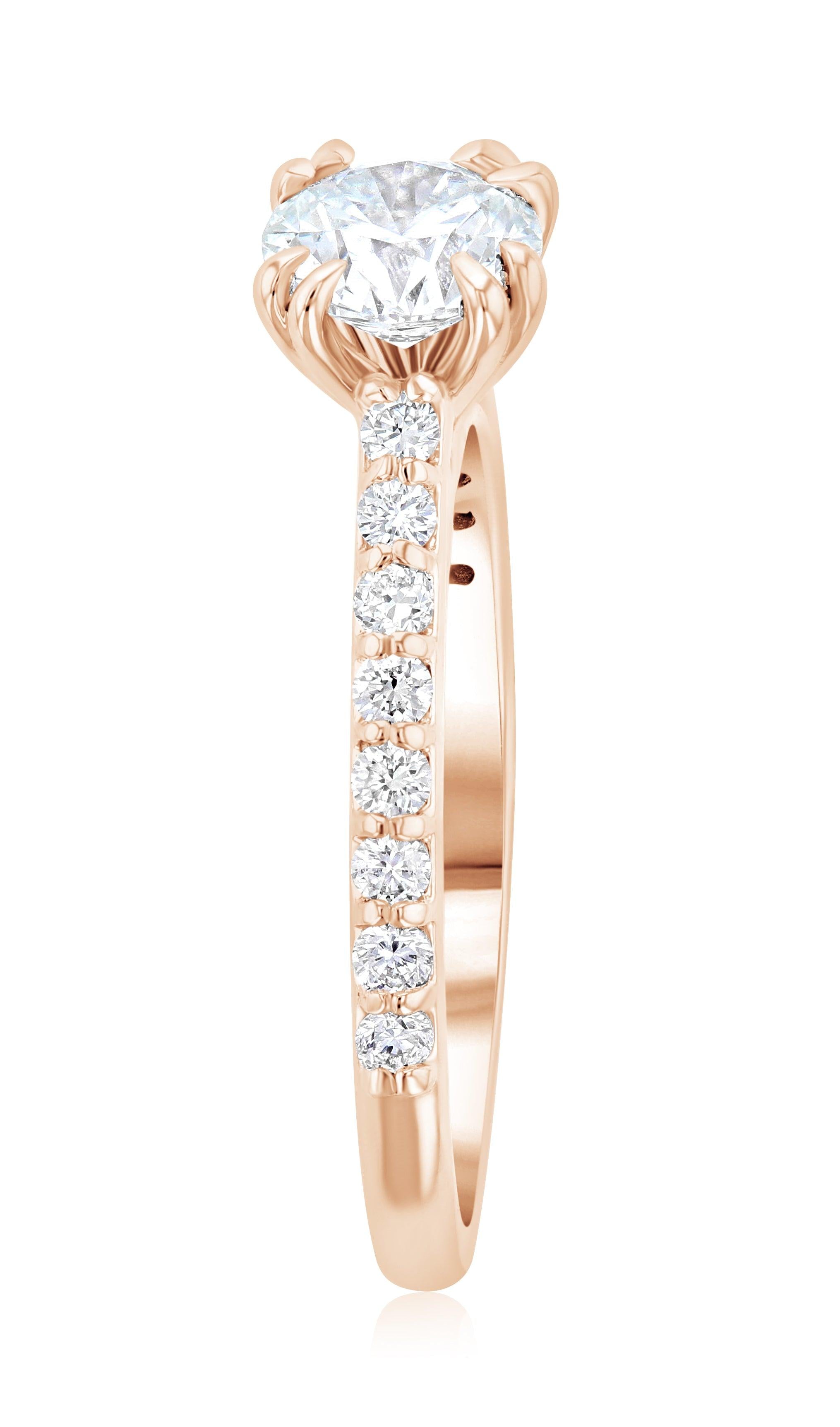 Double Prong Pavé Diamond Solitaire Engagement Ring in 14k Rose Gold - Iris + Mill