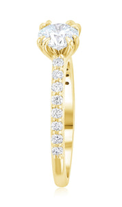 Double Prong Pavé Diamond Solitaire Engagement Ring in 14k Yellow Gold - Iris + Mill