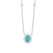 Emerald and Diamond Oval Halo Pendant Diamonds by the Yard Necklace in 18k White Gold - Iris + Mill