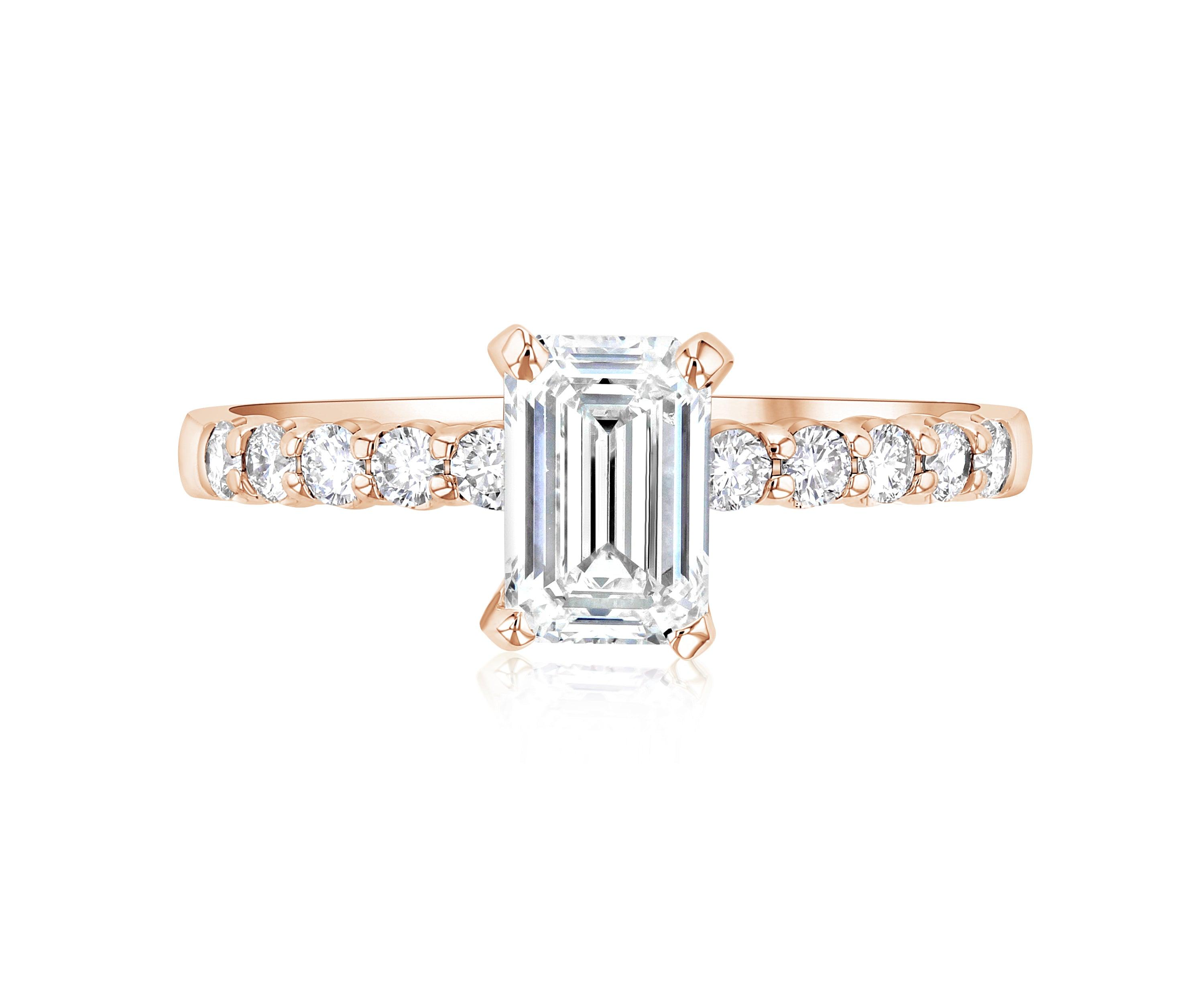 Emerald Cut Pavé Diamond Solitaire Engagement Ring in 14k Rose Gold - Iris + Mill