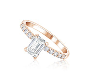 Emerald Cut Pavé Diamond Solitaire Engagement Ring in 14k Rose Gold - Iris + Mill