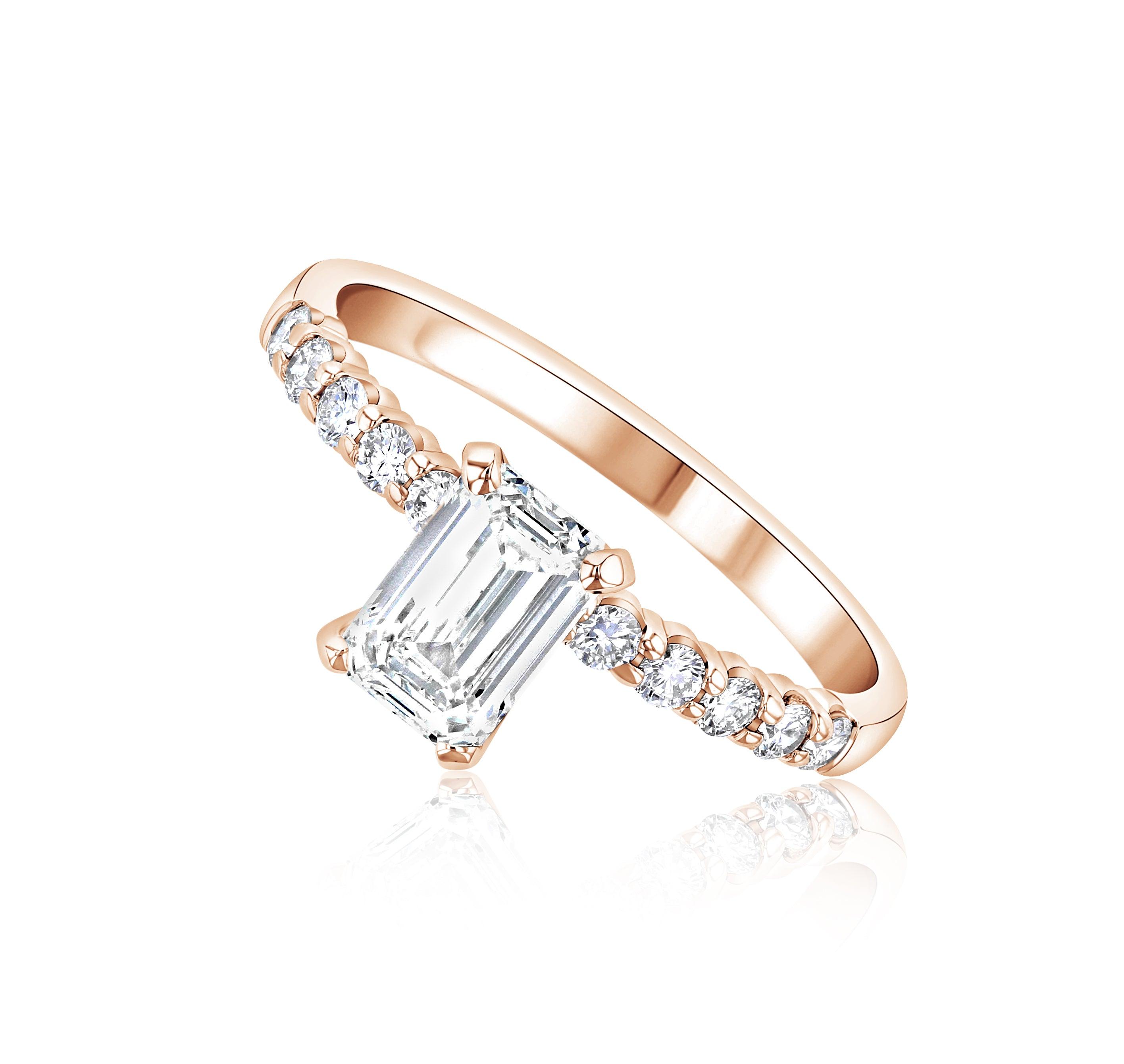 Emerald Cut Pavé Diamond Solitaire Engagement Ring in 14k Rose Gold - Iris + Mill