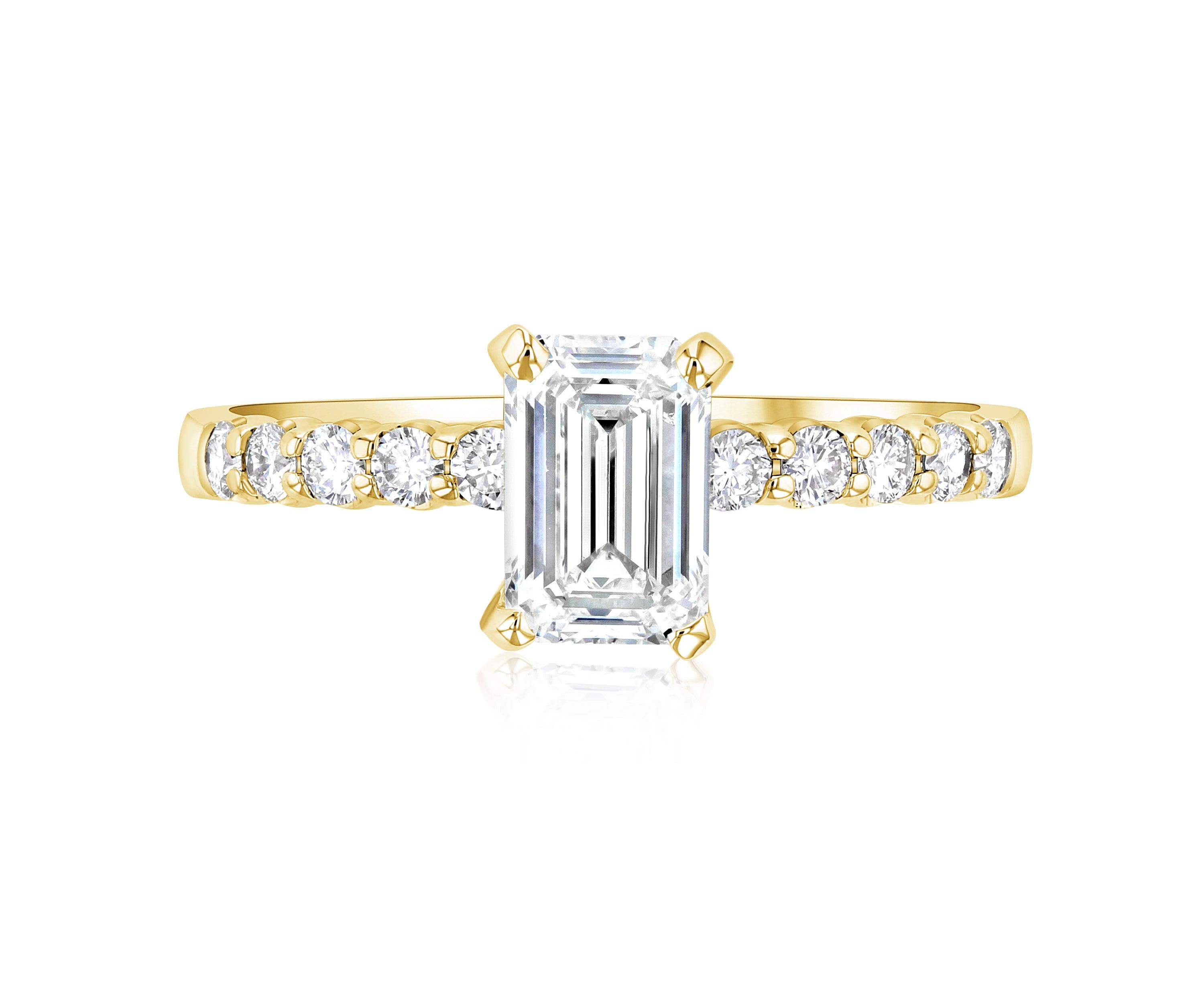 Emerald Cut Pavé Diamond Solitaire Engagement Ring in 14k Yellow Gold - Iris + Mill