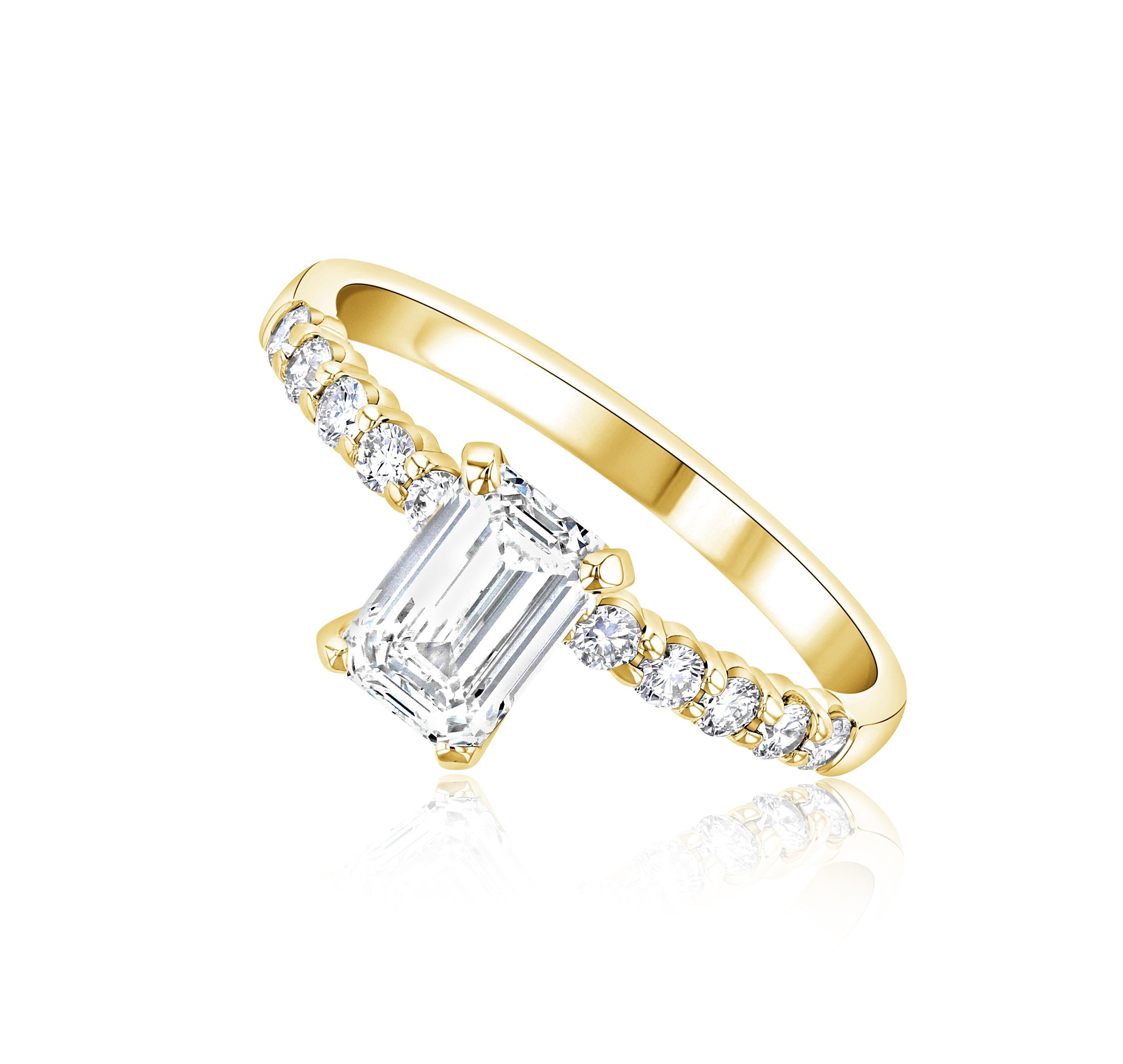 Emerald Cut Pavé Diamond Solitaire Engagement Ring in 14k Yellow Gold - Iris + Mill