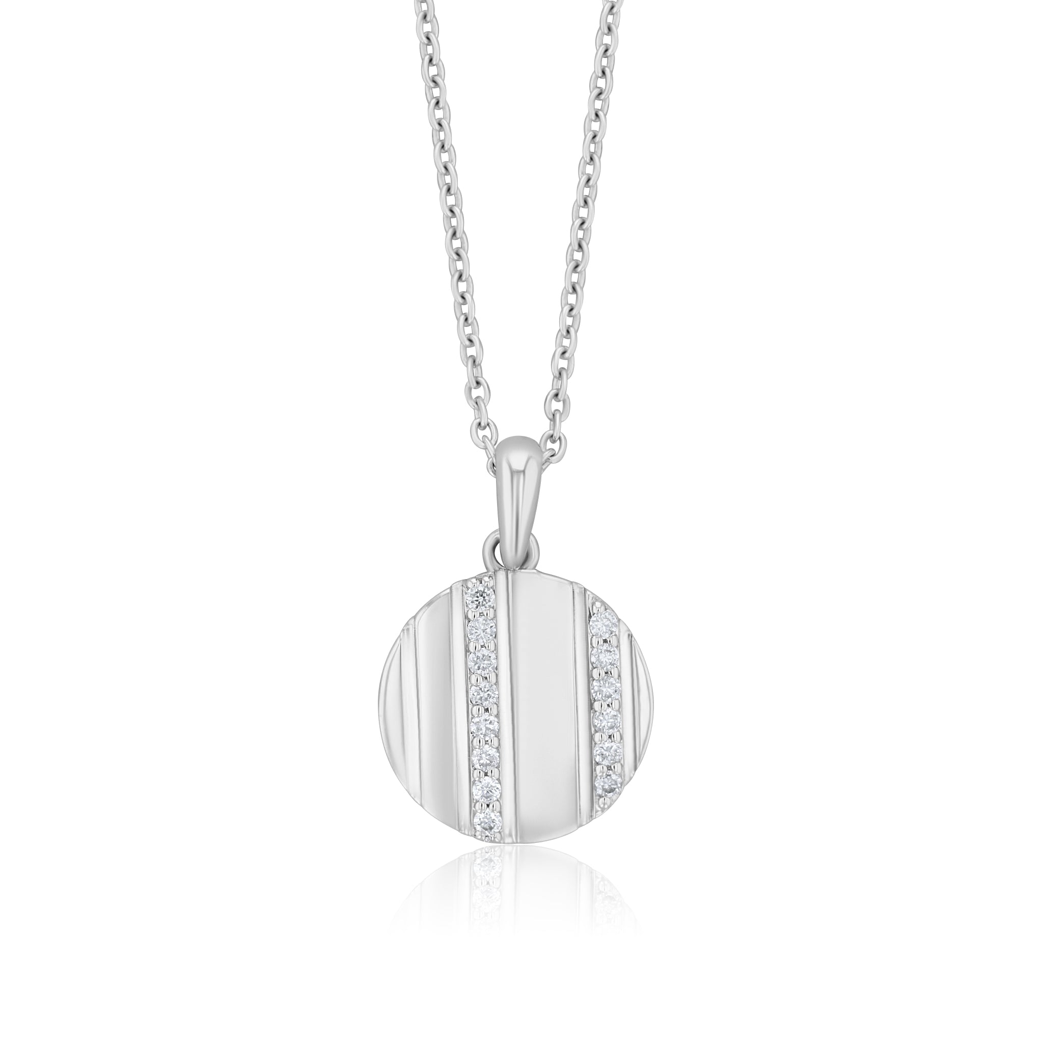 Grooved Circle Diamond Pendant Necklace in 14k White Gold - Iris + Mill