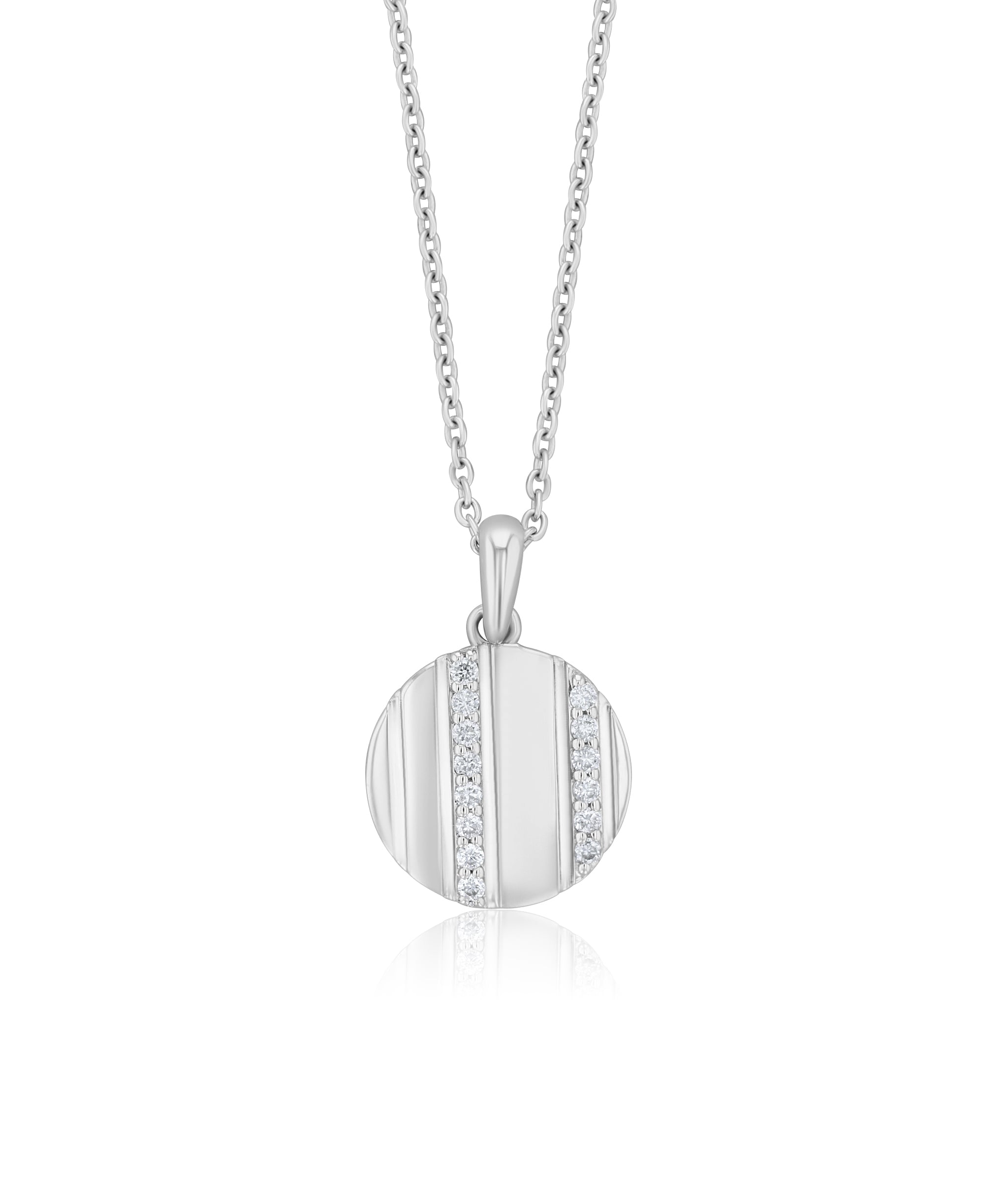 Grooved Circle Diamond Pendant Necklace in 14k White Gold - Iris + Mill