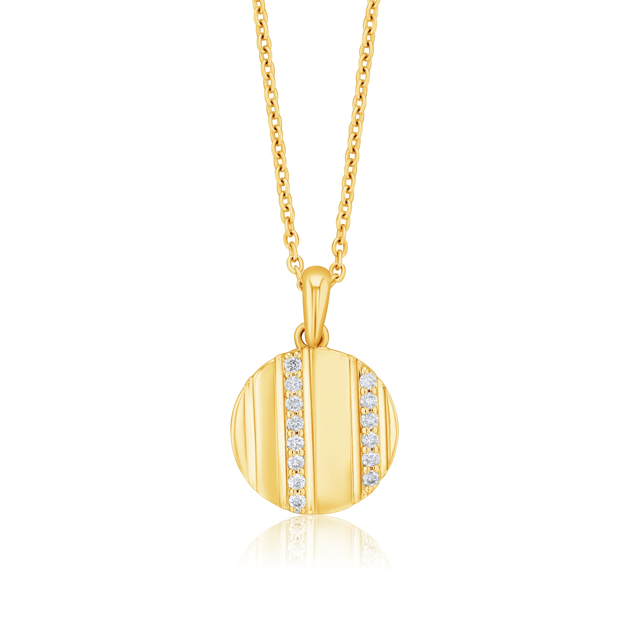 Grooved Circle Diamond Pendant Necklace in 14k Yellow Gold - Iris + Mill