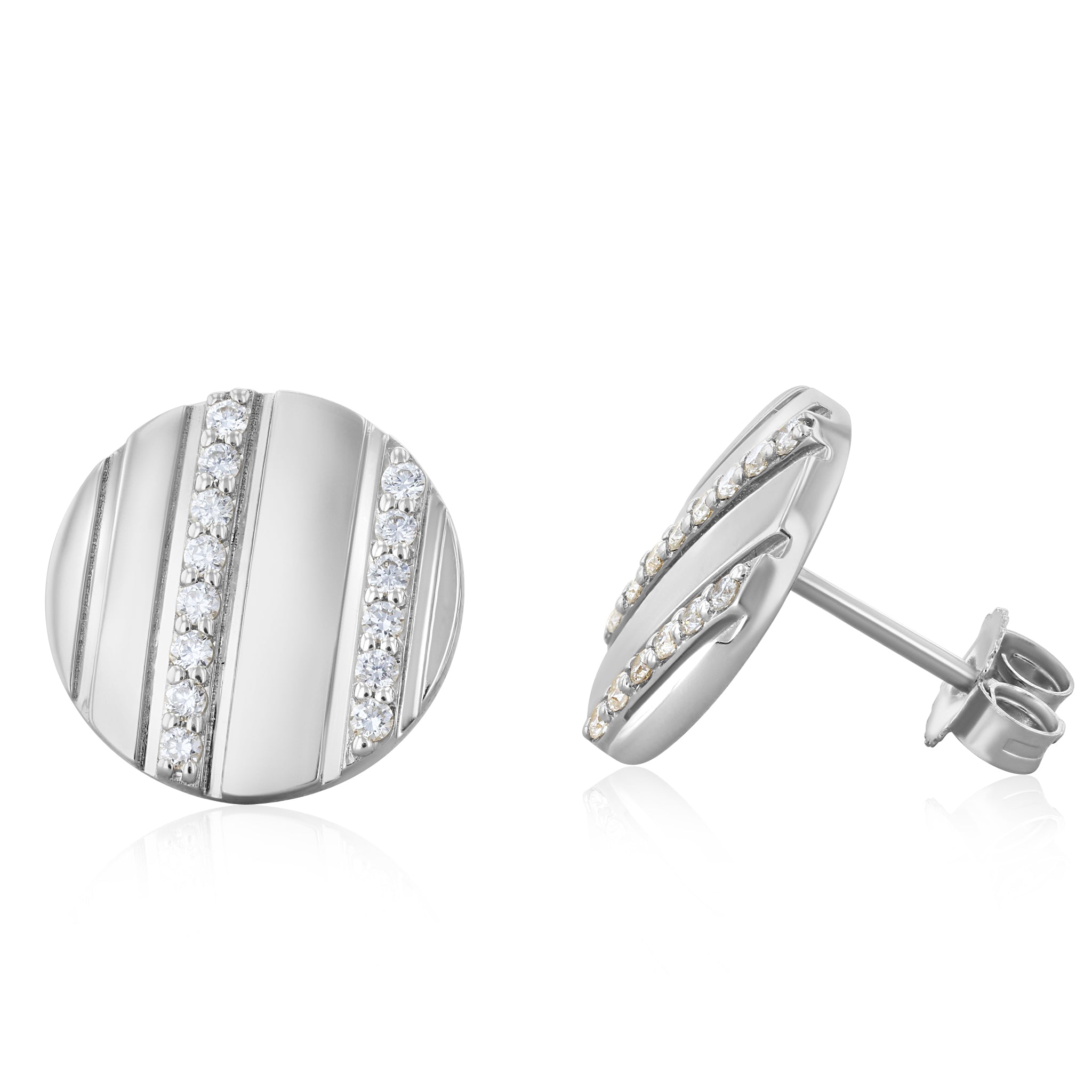 Grooved Circle Diamond Stud Earrings in 14k White Gold - Iris + Mill