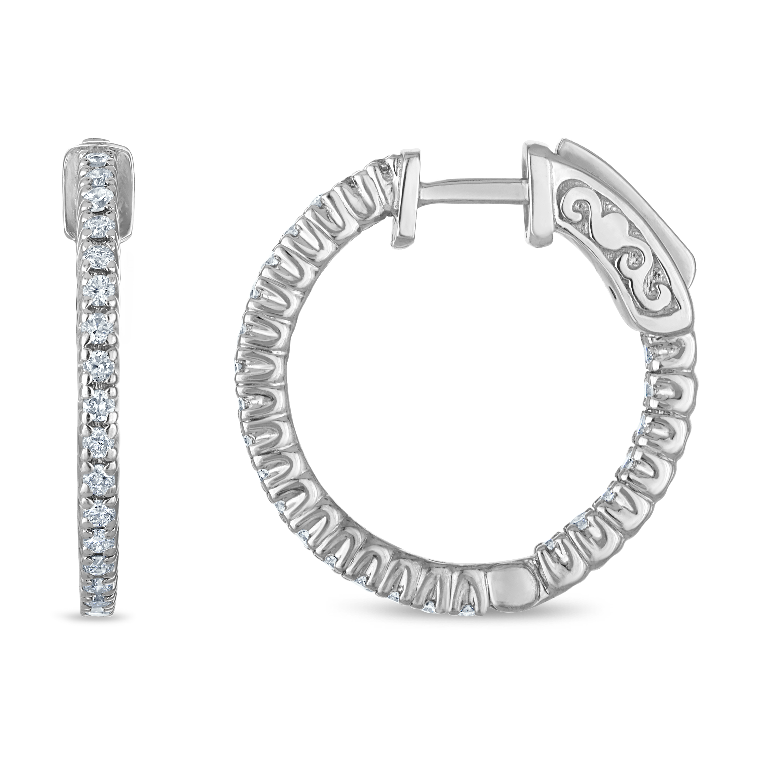 Pavé Diamond Hoop Earrings in 14k White Gold