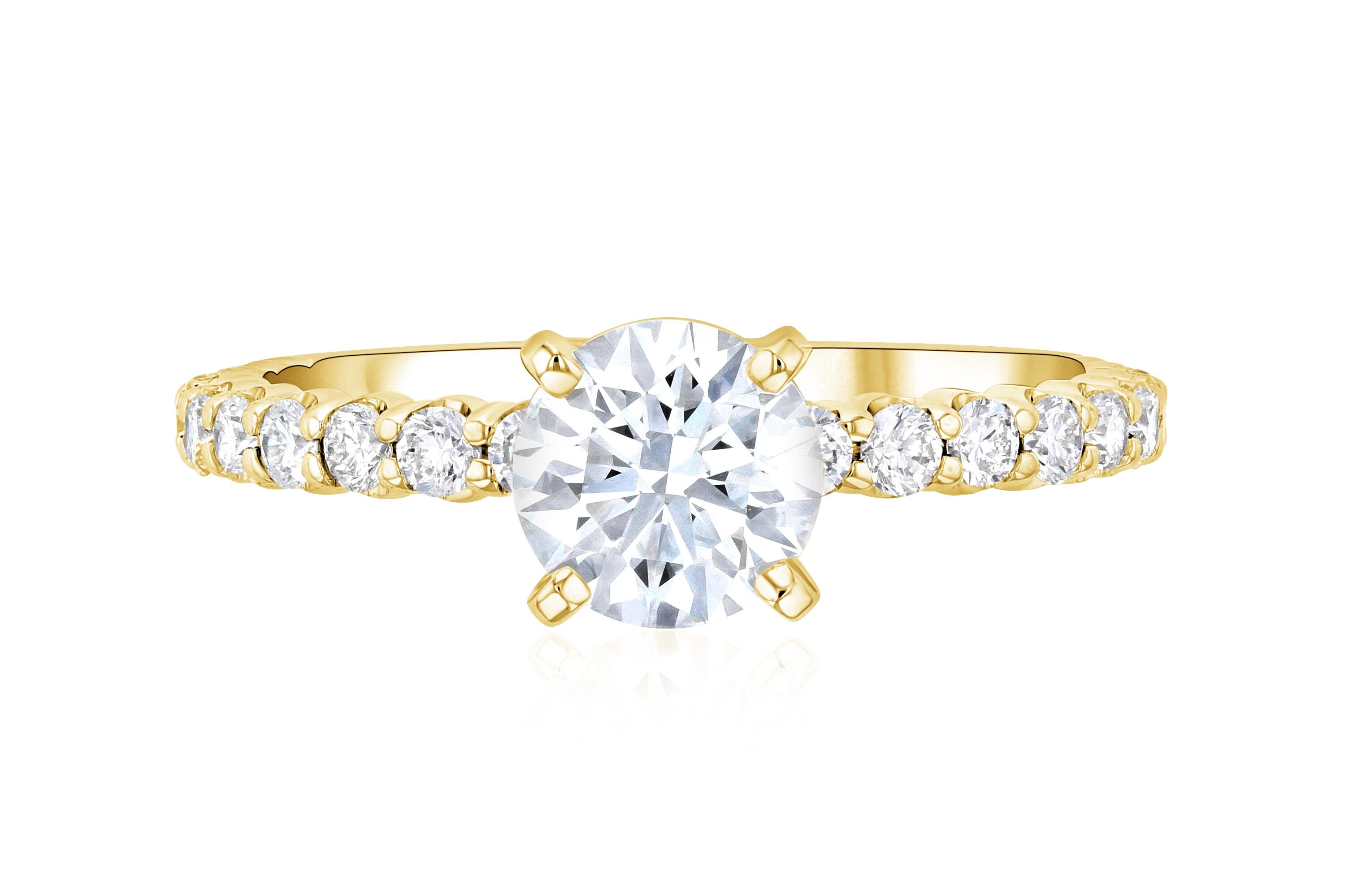 Micro Pavé Round Diamond Solitaire Engagement Ring in 14k Yellow Gold - Iris + Mill