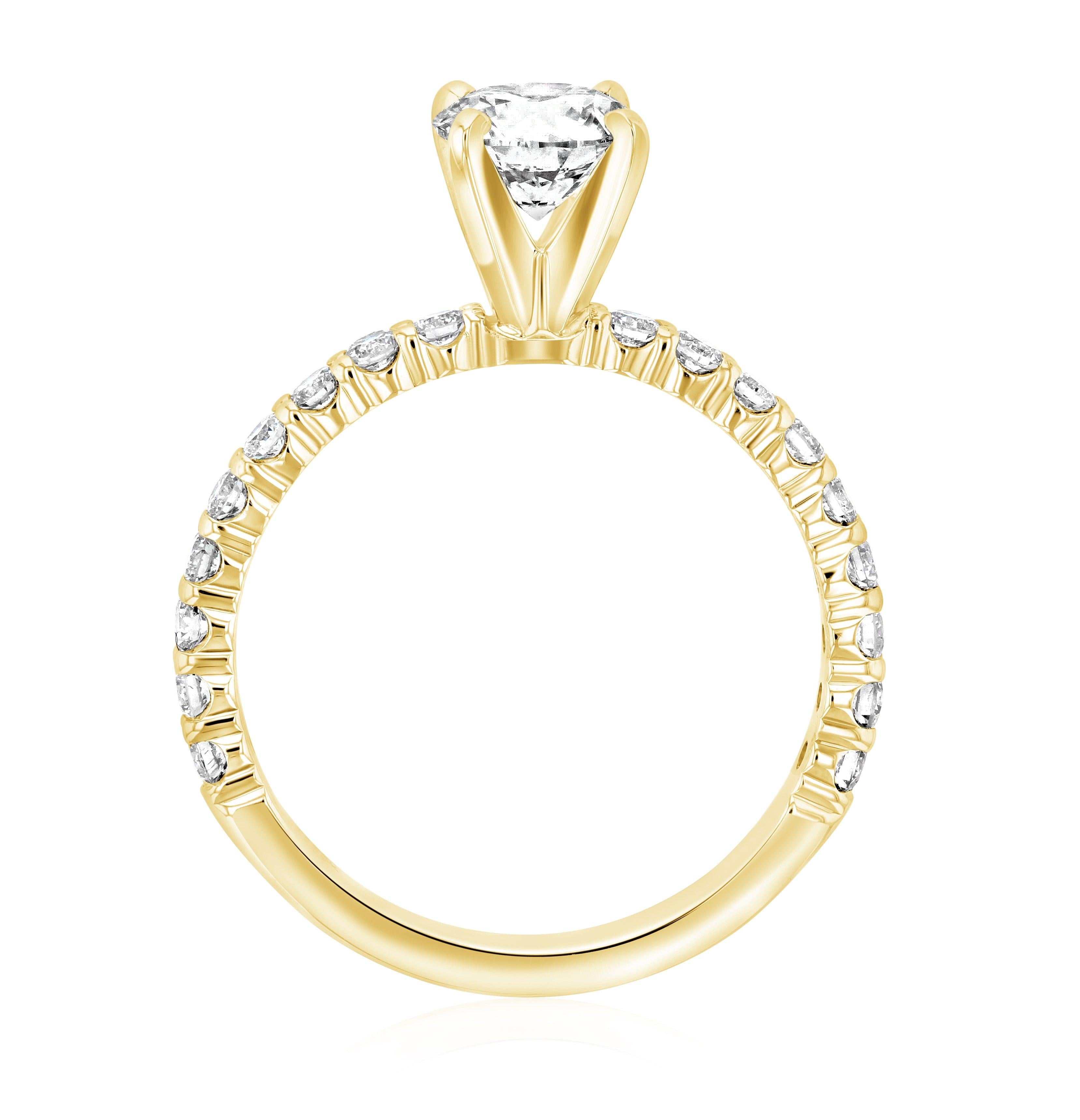 Micro Pavé Round Diamond Solitaire Engagement Ring in 14k Yellow Gold - Iris + Mill