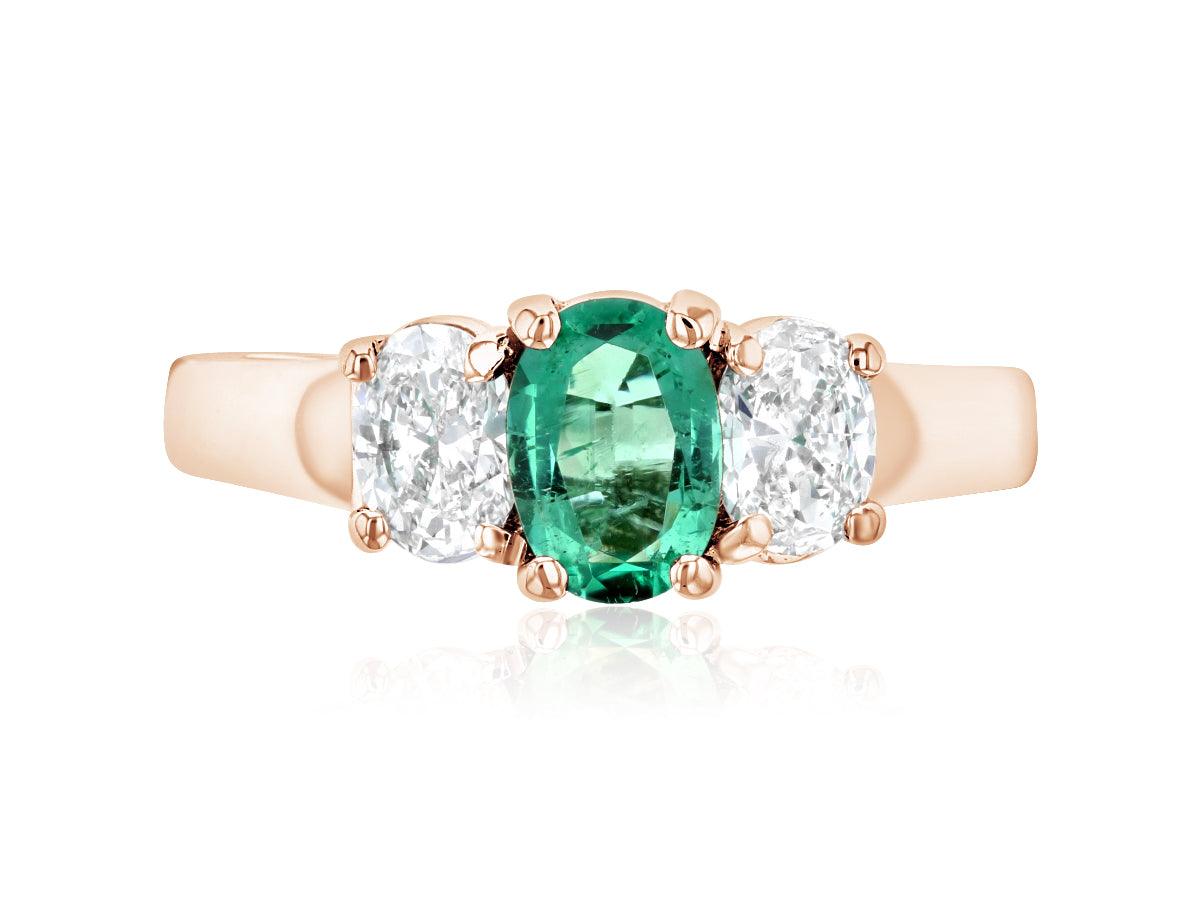 Oval Diamond and Emerald Three-Stone Ring in 14k Rose Gold (1.45 ct. tw.) - Iris + Mill