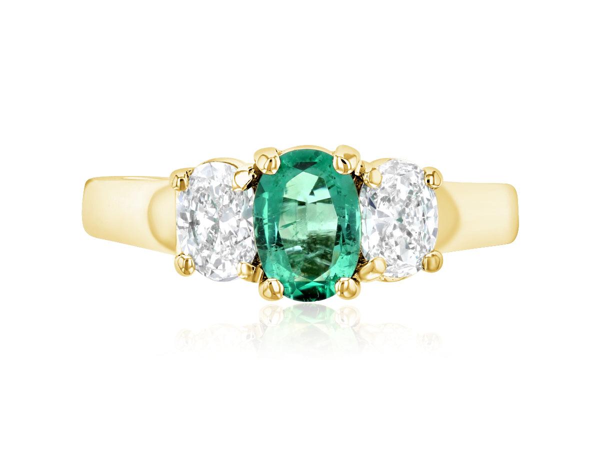 Oval Diamond and Emerald Three-Stone Ring in 14k Yellow Gold (1.45 ct. tw.) - Iris + Mill