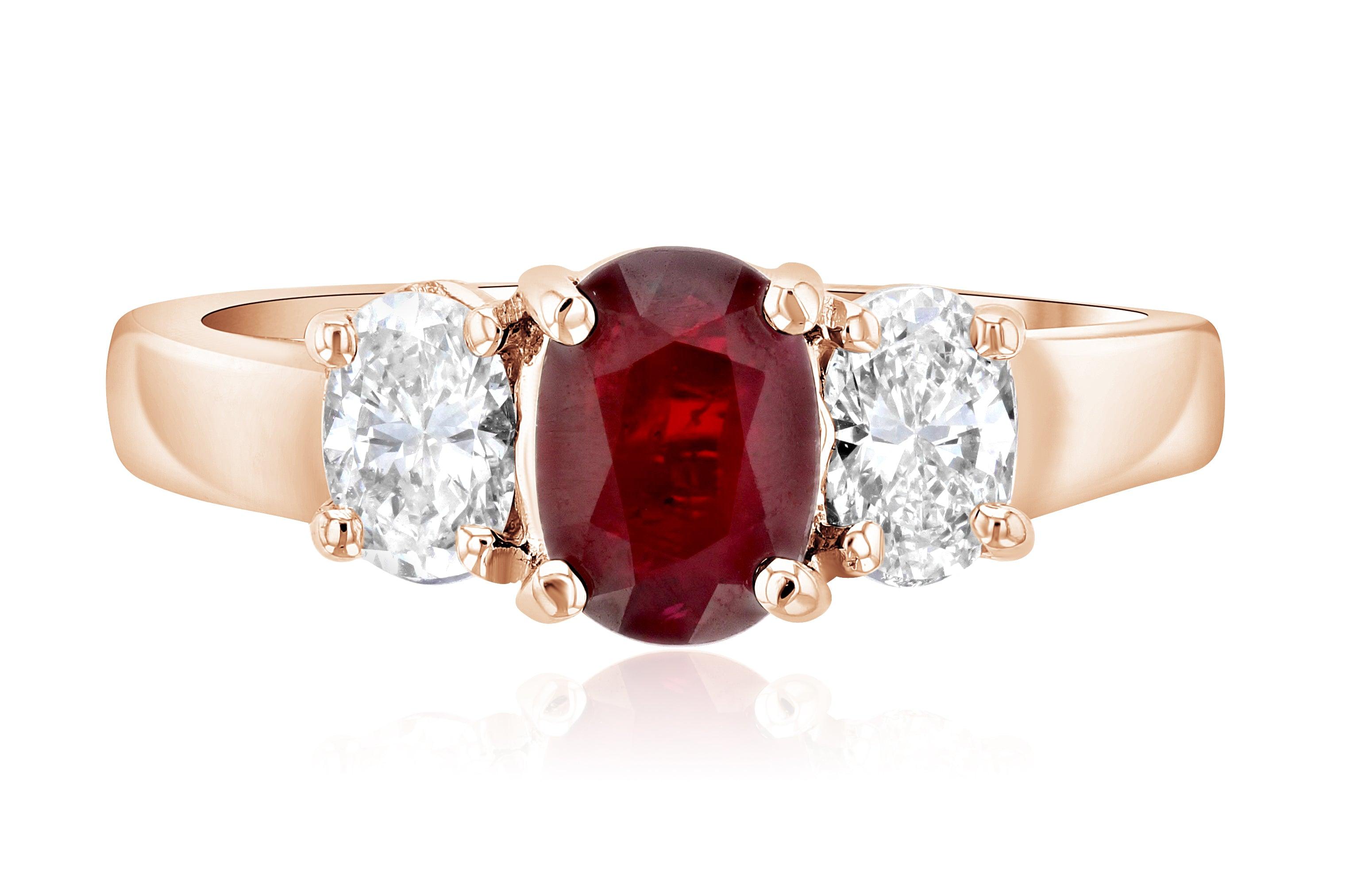 Oval Diamond and Ruby Three-Stone Ring in 14k Rose Gold (1.65 ct. tw.) - Iris + Mill