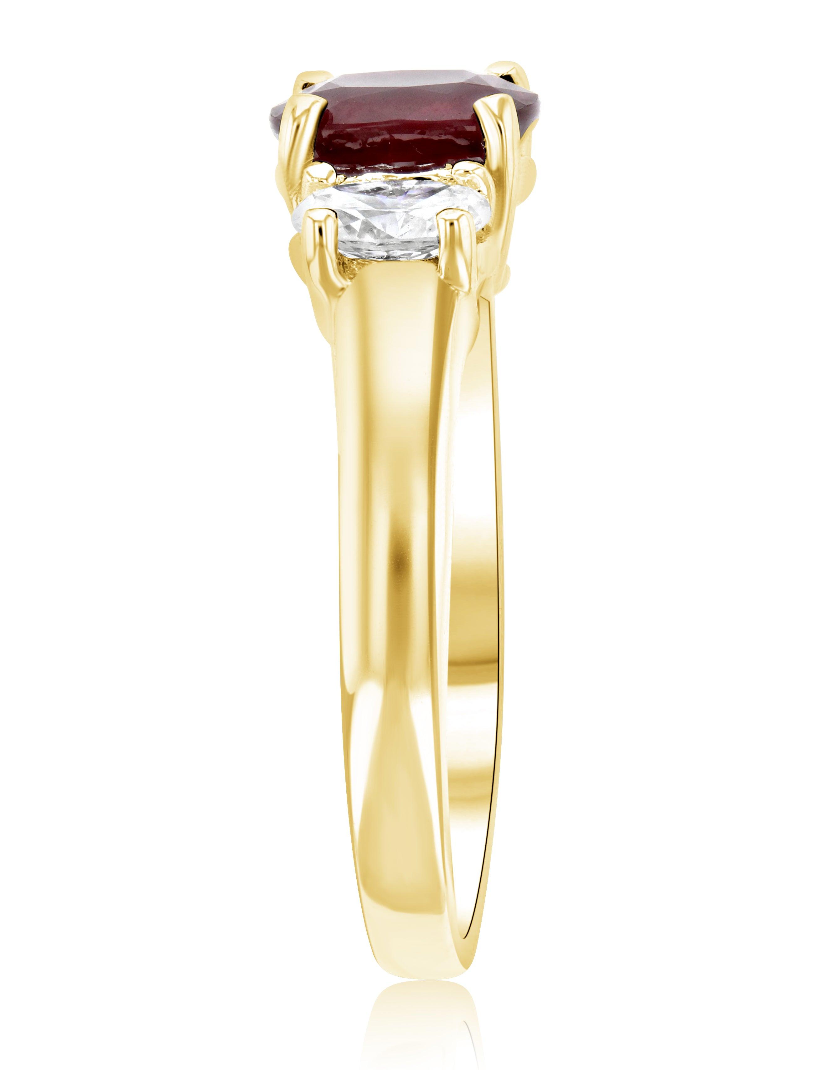 Oval Diamond and Ruby Three-Stone Ring in 14k Yellow Gold (1.65 ct. tw.) - Iris + Mill