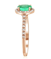 Oval Emerald and Diamond Halo Engagement Ring in 14k Rose Gold - Iris + Mill