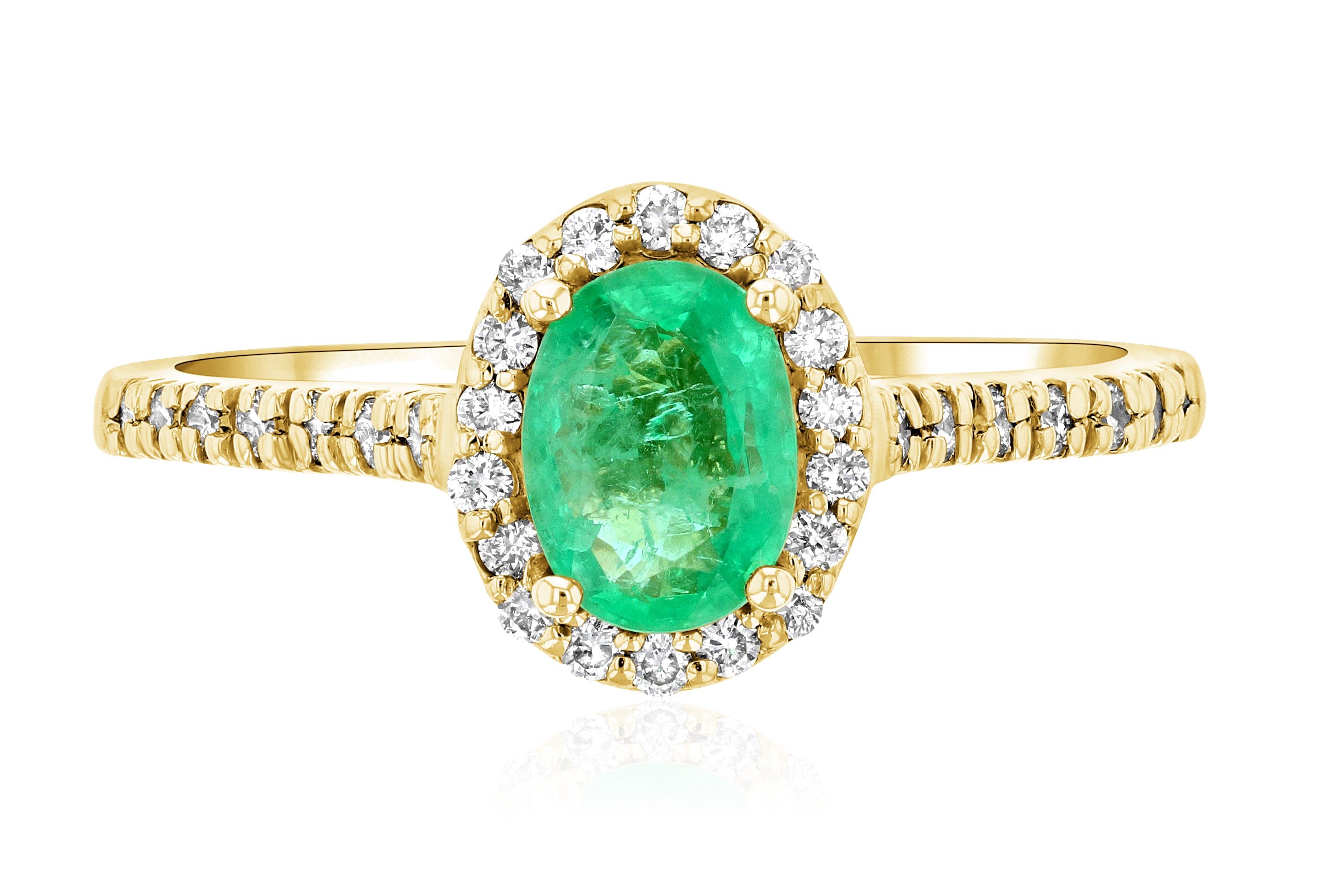 Oval Emerald and Diamond Halo Engagement Ring in 14k Yellow Gold - Iris + Mill