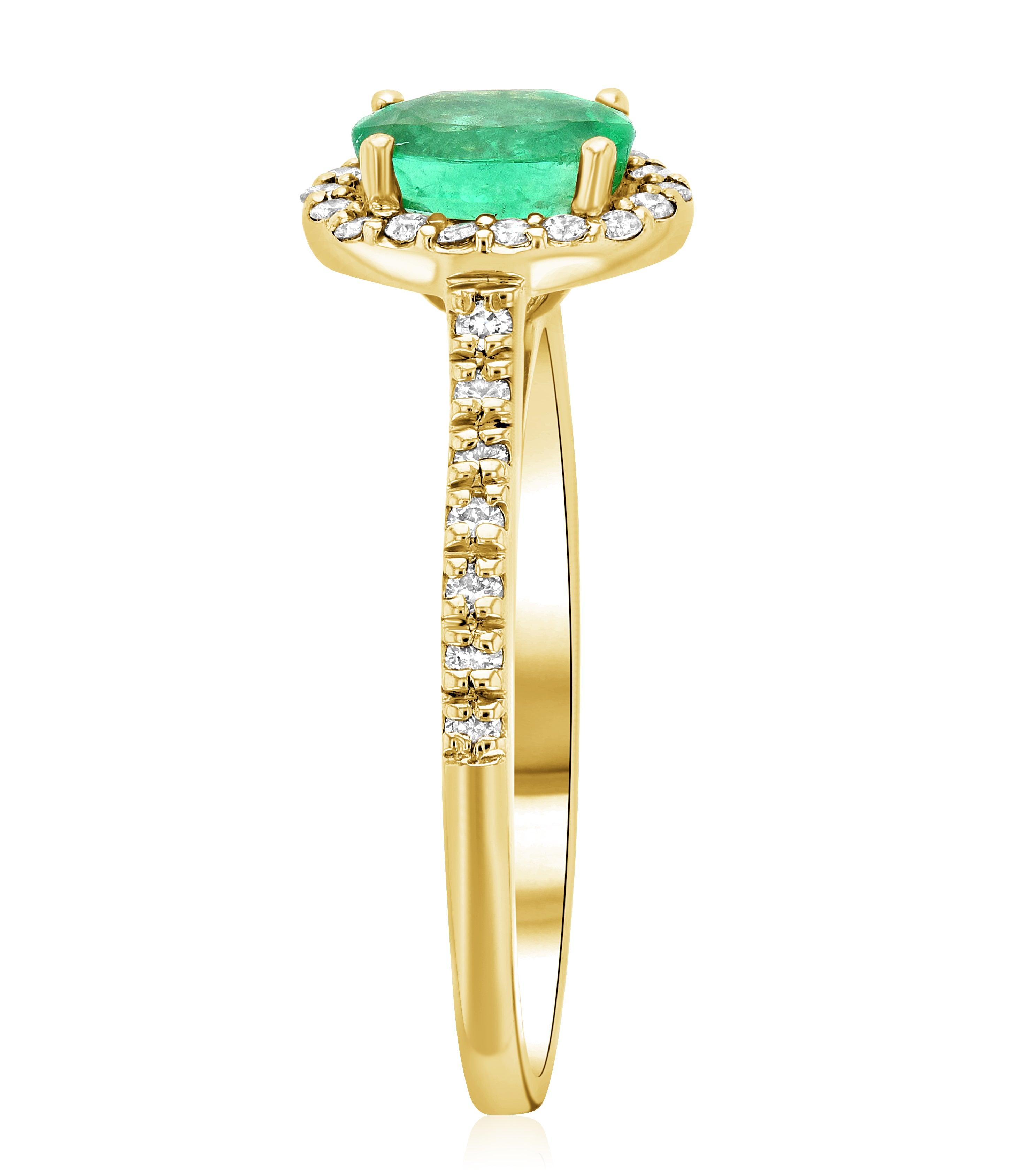 Oval Emerald and Diamond Halo Engagement Ring in 14k Yellow Gold - Iris + Mill